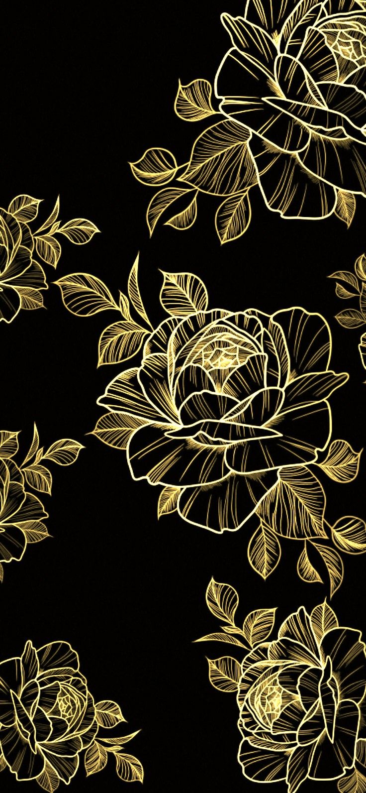 Black Flowers Wallpaper with Gold Accents