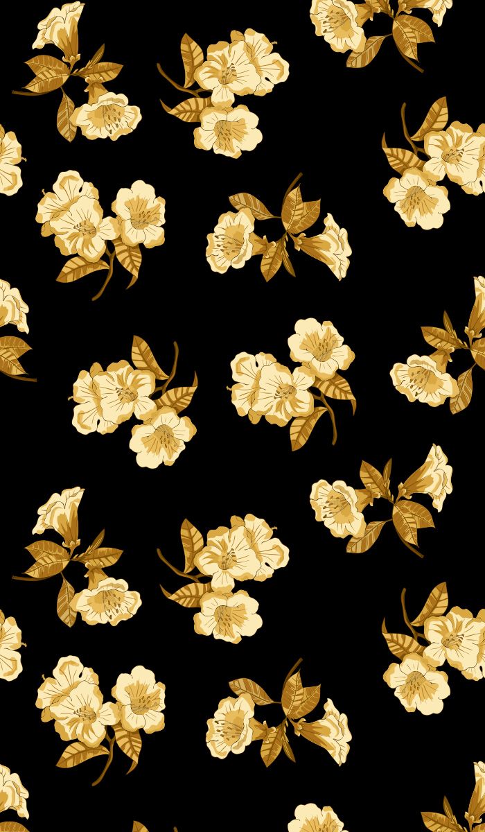 Gold flowers on a black background. Seamless vector pattern for fabric, Wallpaper, wrapping paper