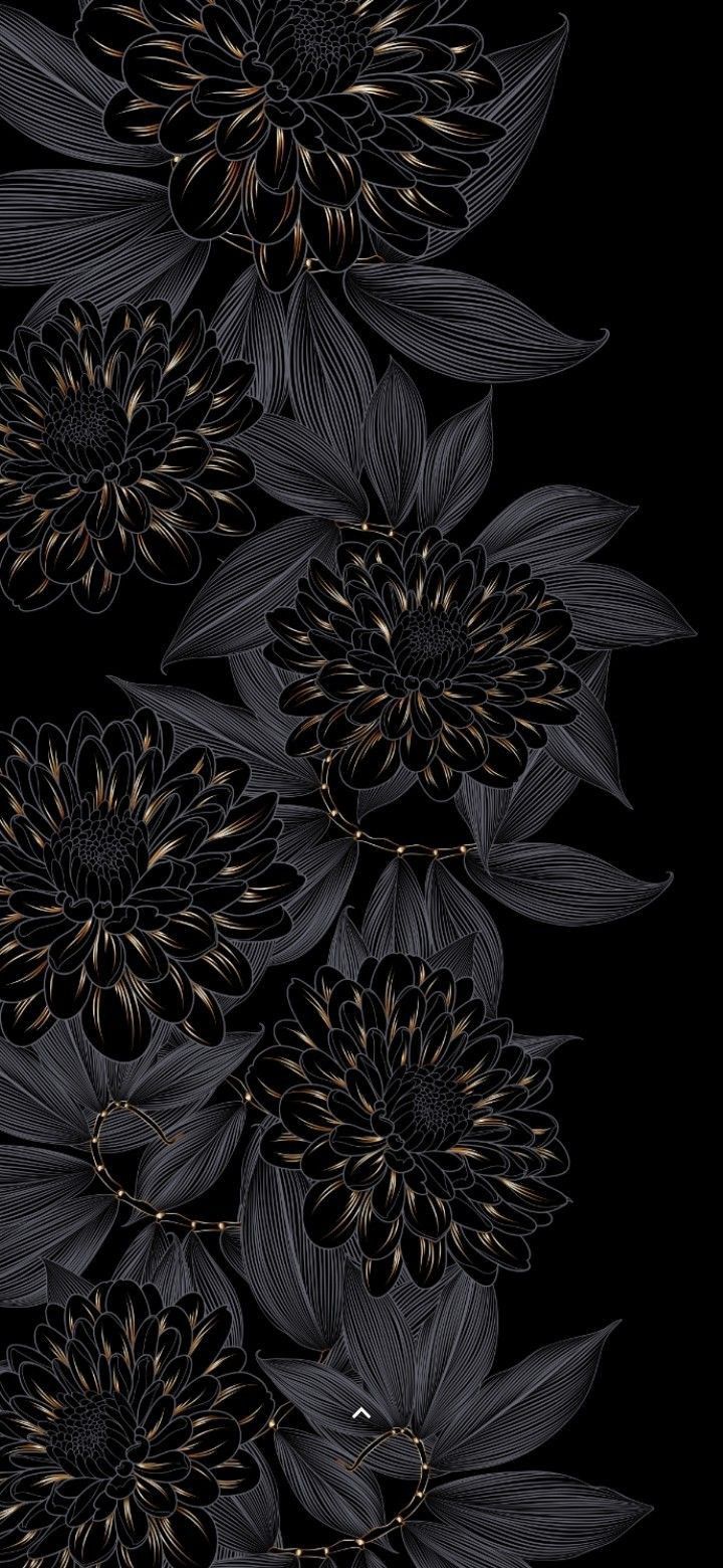 Black and Gold Flowers Phone Wallpaper