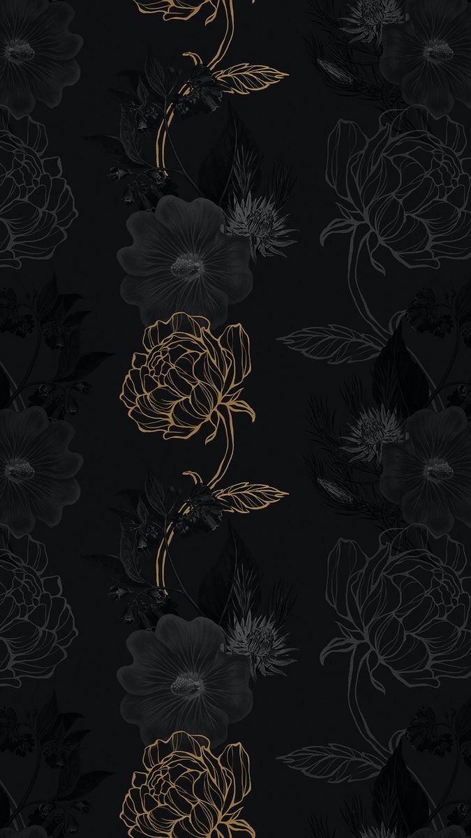 Download premium image of Hand drawn black and gold flower pattern on a dark background by Benjamas about wallpaper, iphone wallpaper, background, floral background, and black background 2405436