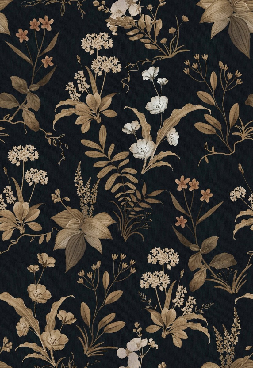 Black Gold Floral PVC Wallpaper Peel And Stick Retro Bedroom Decor 17.3X472