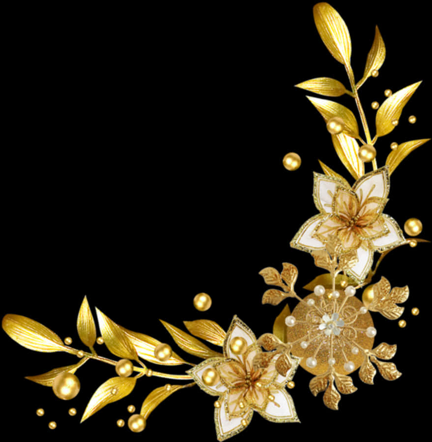 Download Golden Floral Designon Black Background