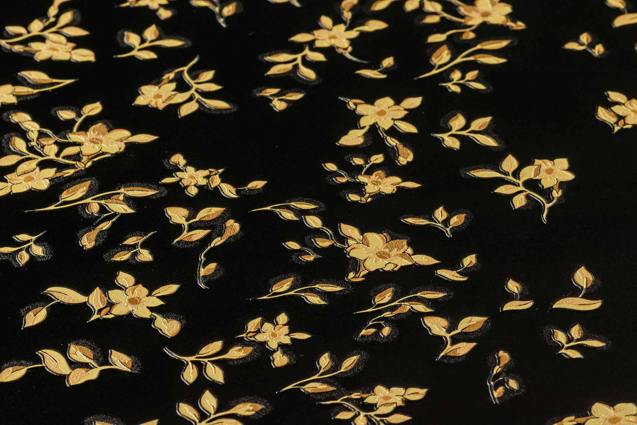 Embossed Textured Delicate Florals Black Gold Vinyl Wallpaper. Versace Home Tiny Flowers