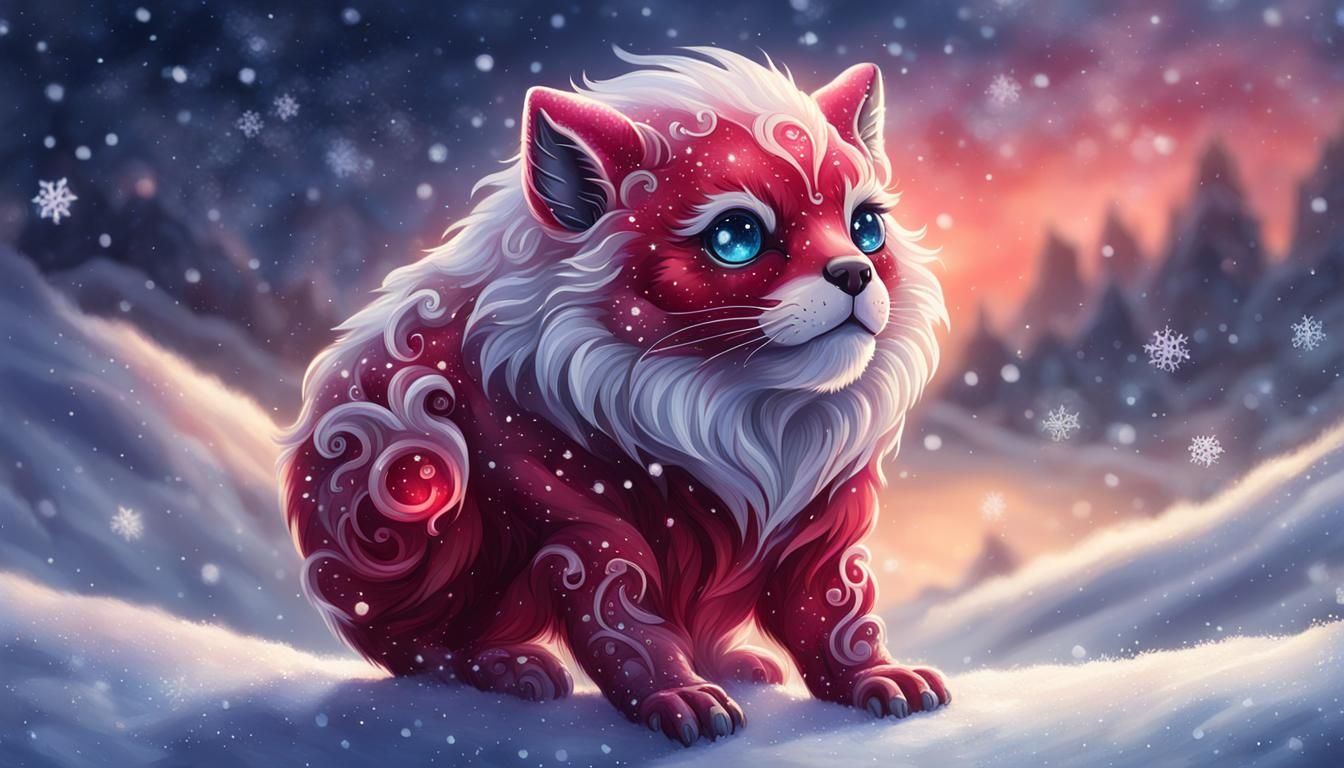 fantasy creature Ruby Creature in Winter Landscape