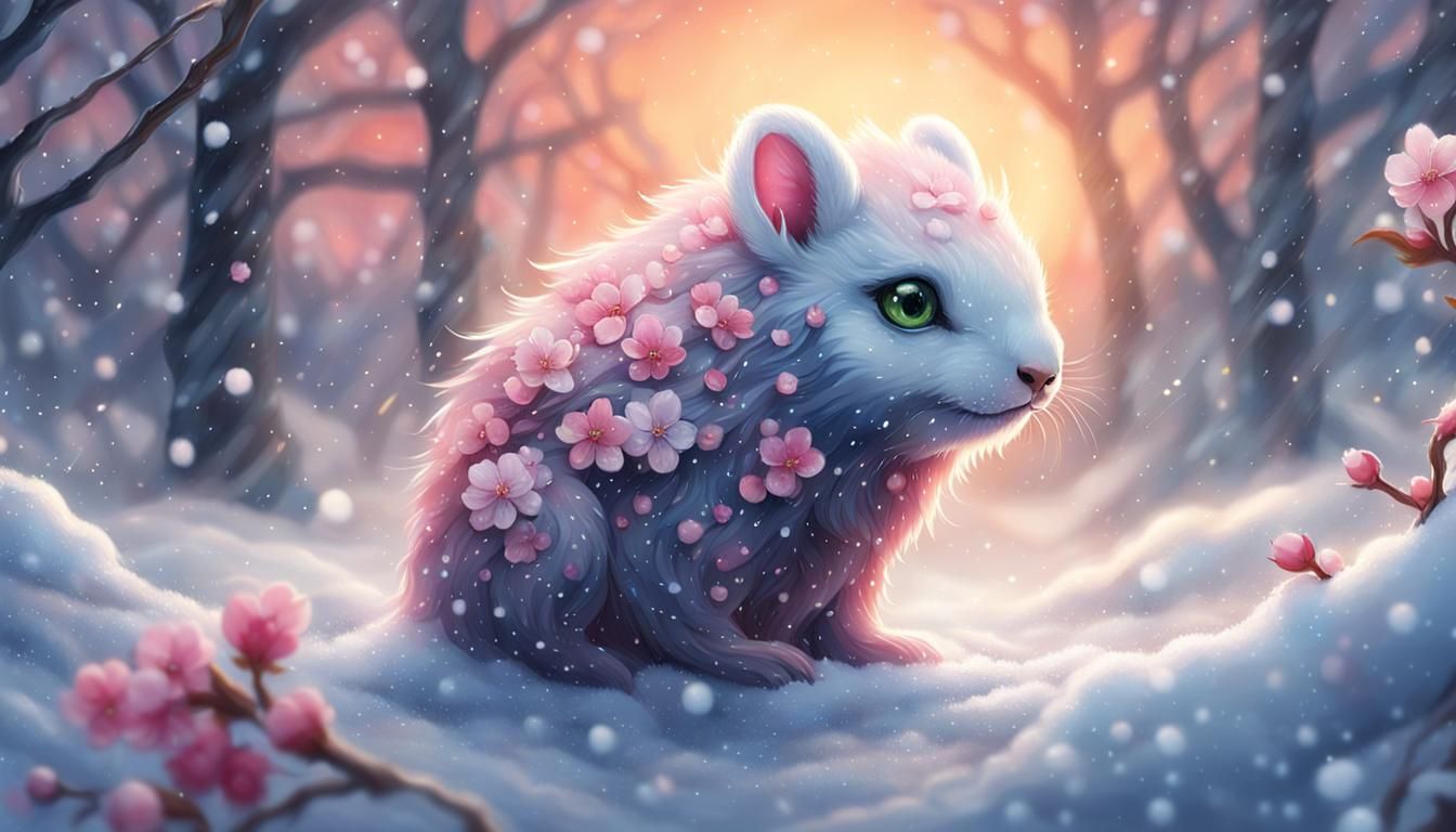 fantasy creature Cherryblossom Creature in Snowy Suns