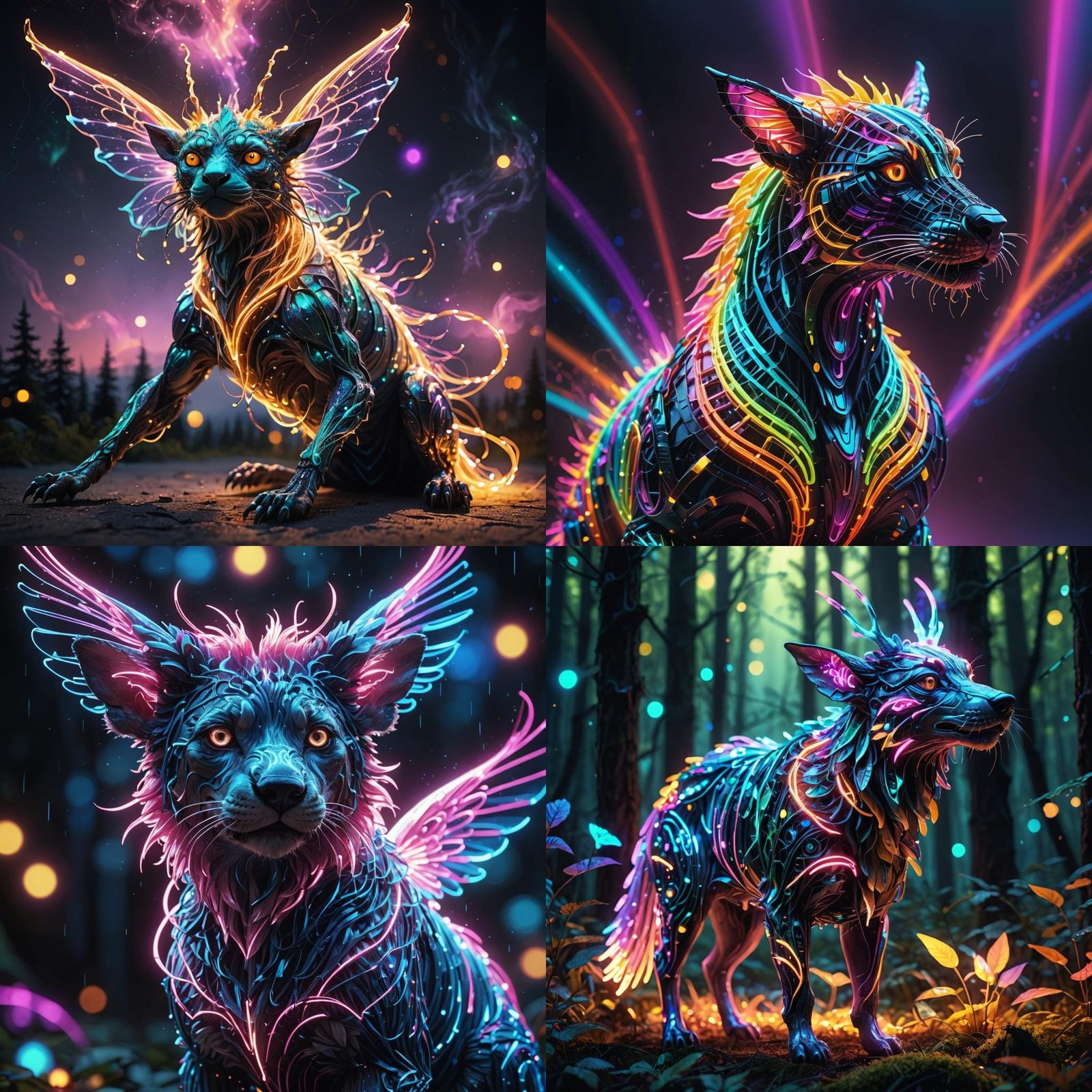 fantasy animal made of neon rays, ultra detailed, fairy lighting, photorealistic, bright colors, volumetric rays of light, hdr. -ar 9:16