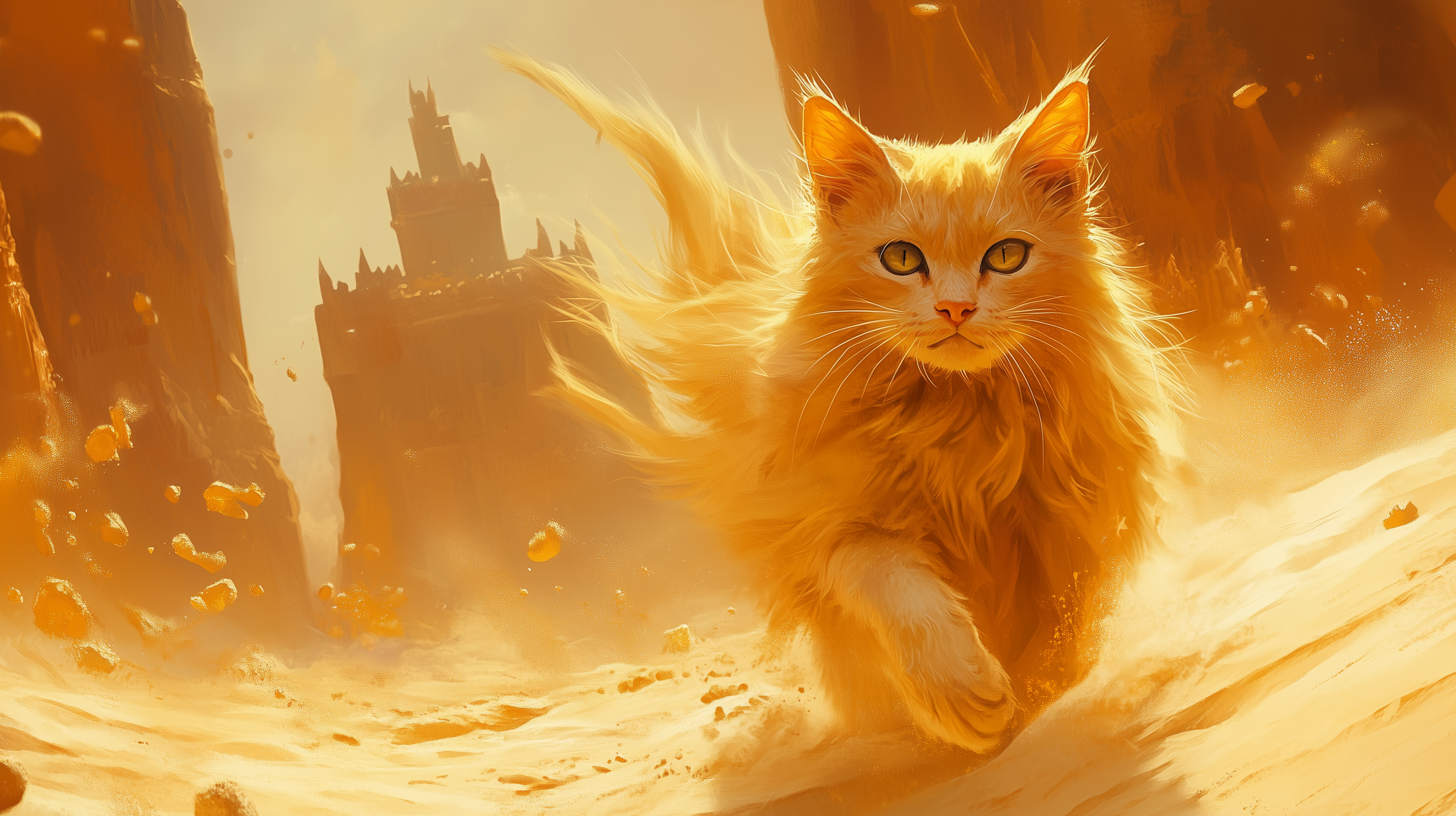 Majestic AI Cat in a Golden Fantasy Realm