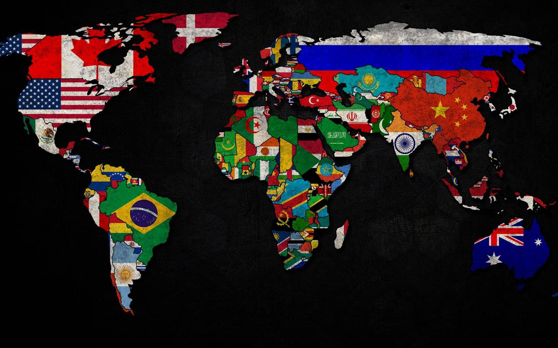 Download High Resolution World Map With National Flags Wallpaper