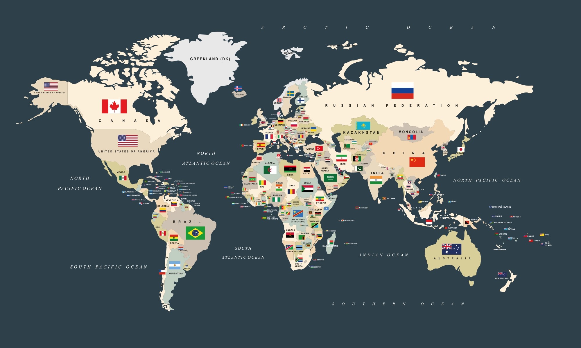 Political World Map with Country Flags Wallpaper Mural