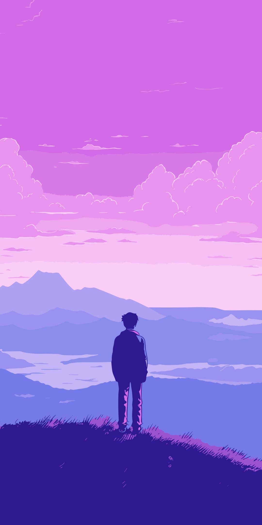 Lofi boy Wallpaper 4K, Landscape, Pixel art, Purple sky