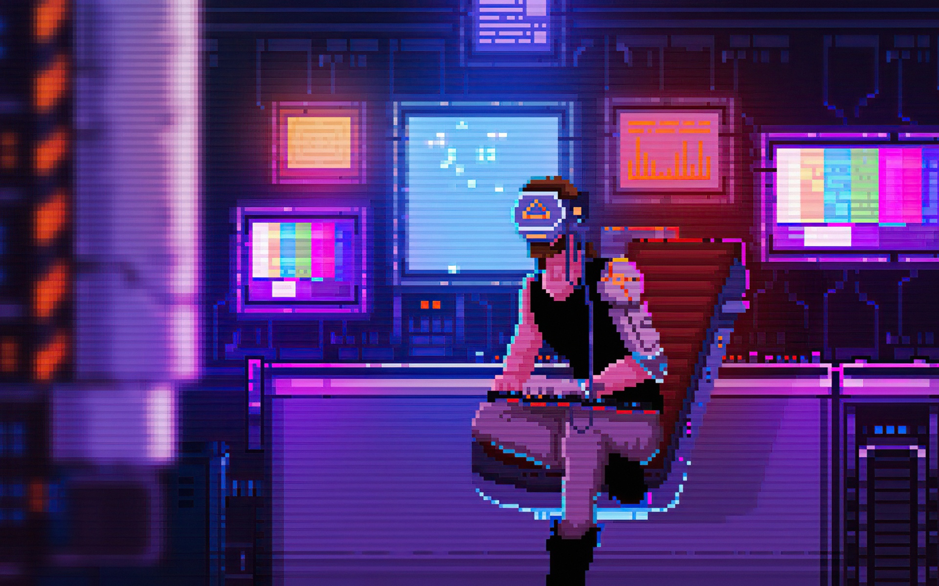 Lofi boy Wallpaper 4K, Neon art, Pixel art