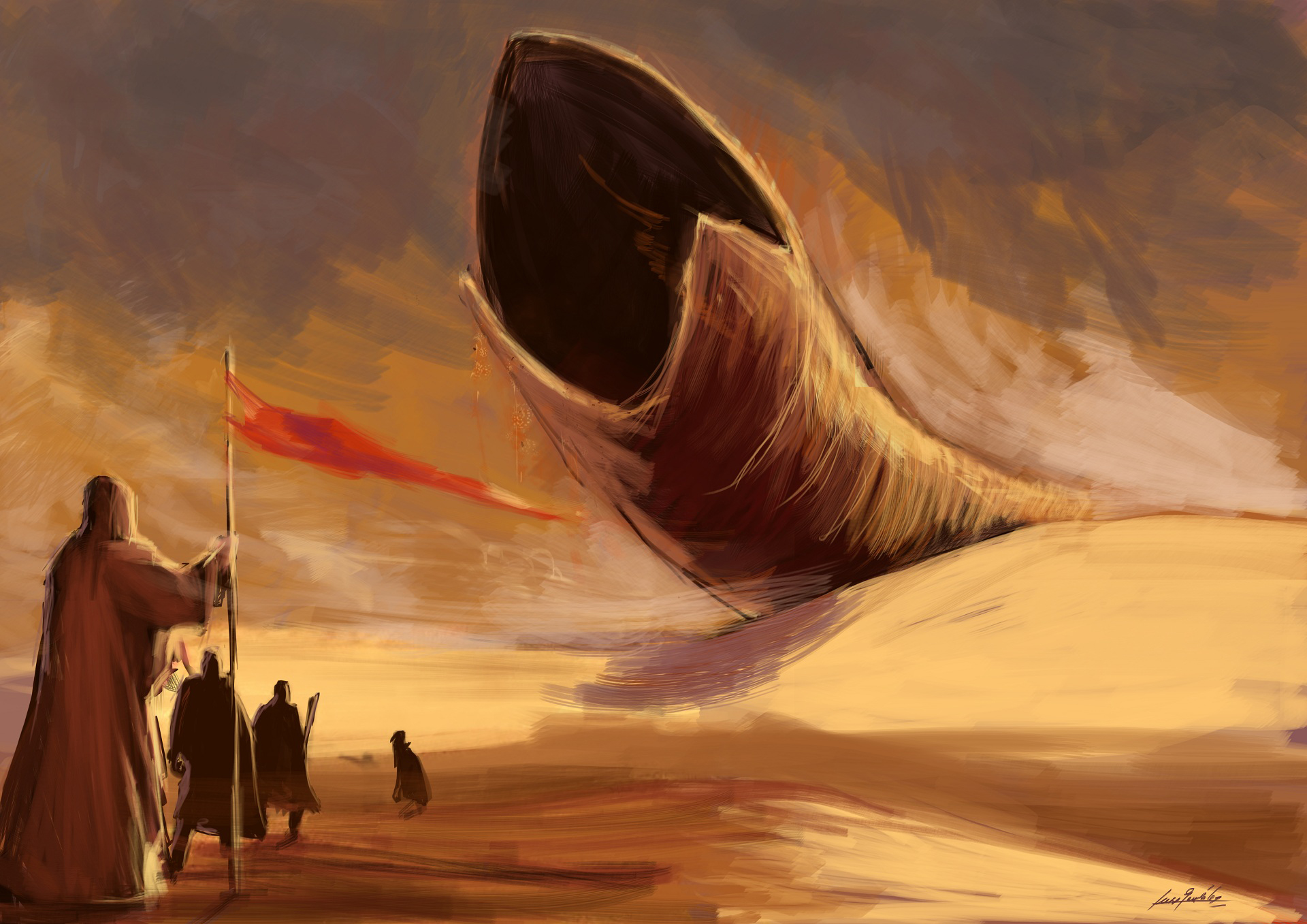 dune, Drawing, Monster, Shai hulud, Sci fi, Movies, Desert Wallpaper HD / Desktop and Mobile Background