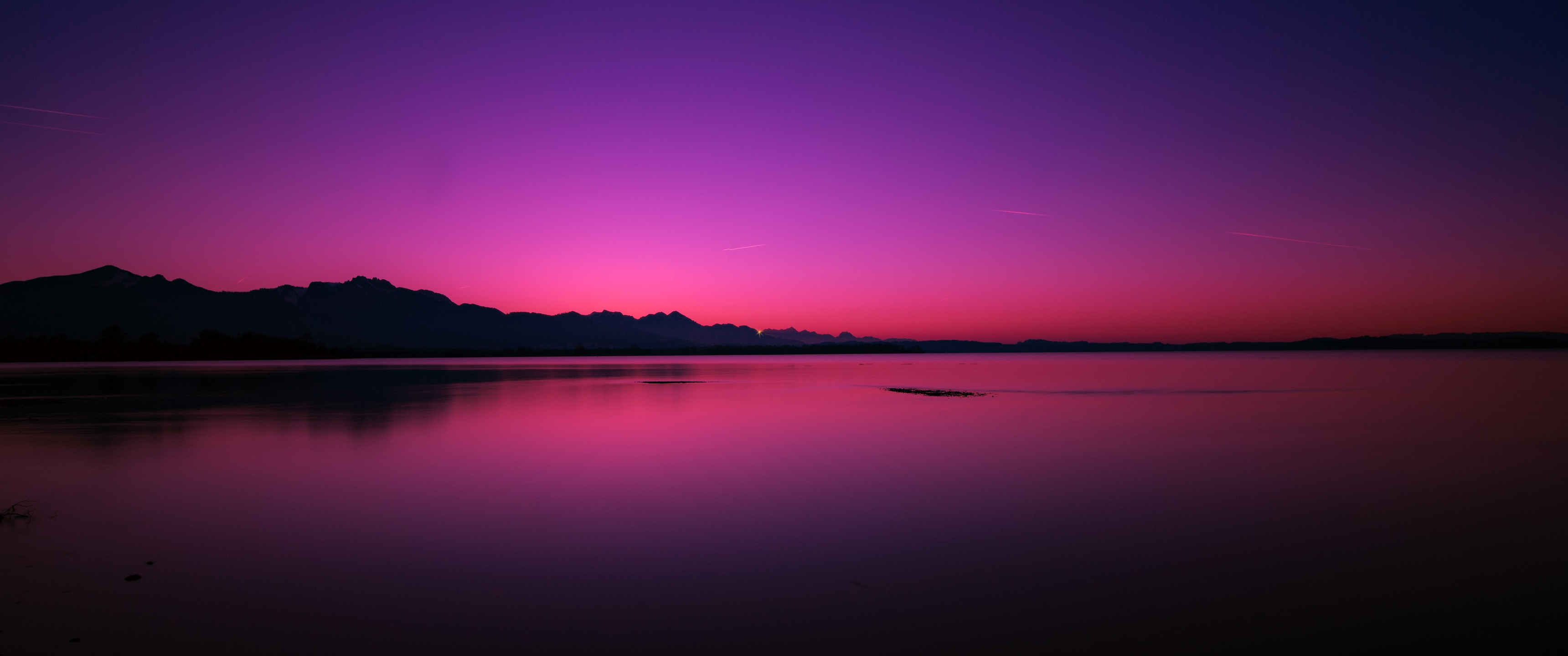 Download Calm Body of Water, Calm, Body, Water, Purple, Sky, Evening Wallpaper in 3440x1440 Resolution