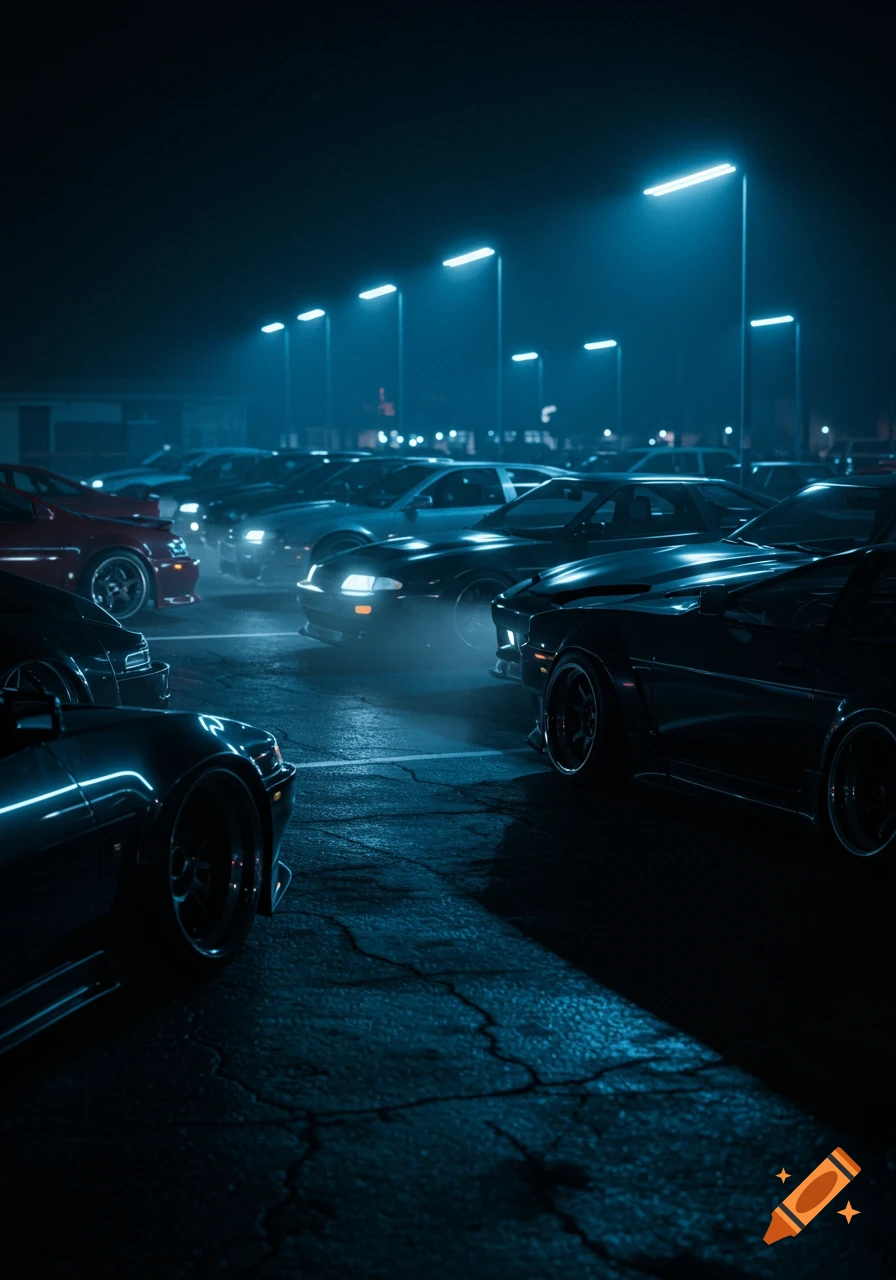 Retro Tech Noir Minimal Sports Car at Highway, 8k, Noir, Cinematic Lighting created on Craiyon