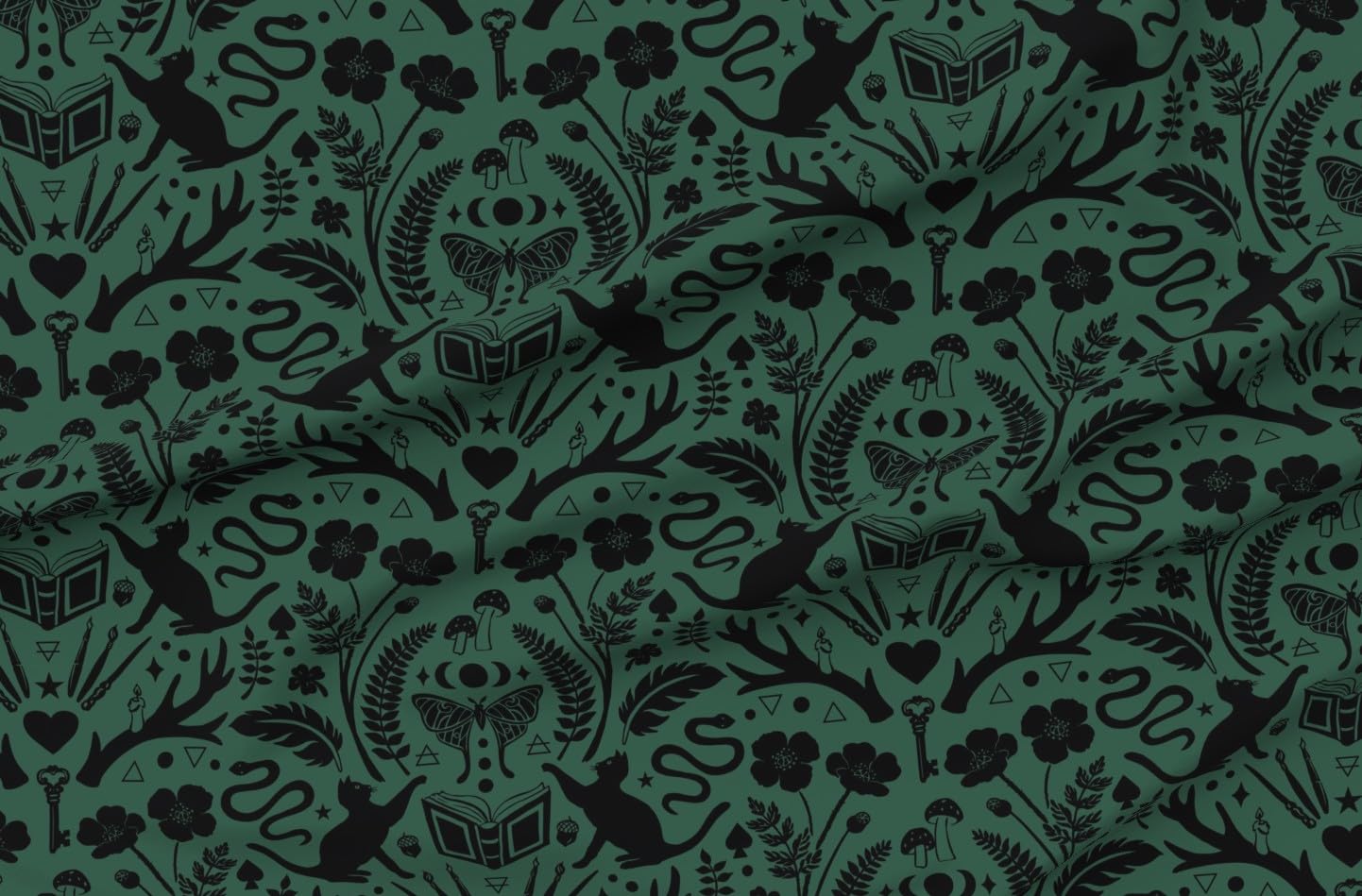 Spoonflower Fabric Witchy Whimsigoth Black Cat Moth Snake Goth Witch Spooky Moon Printed on Satin Fabric