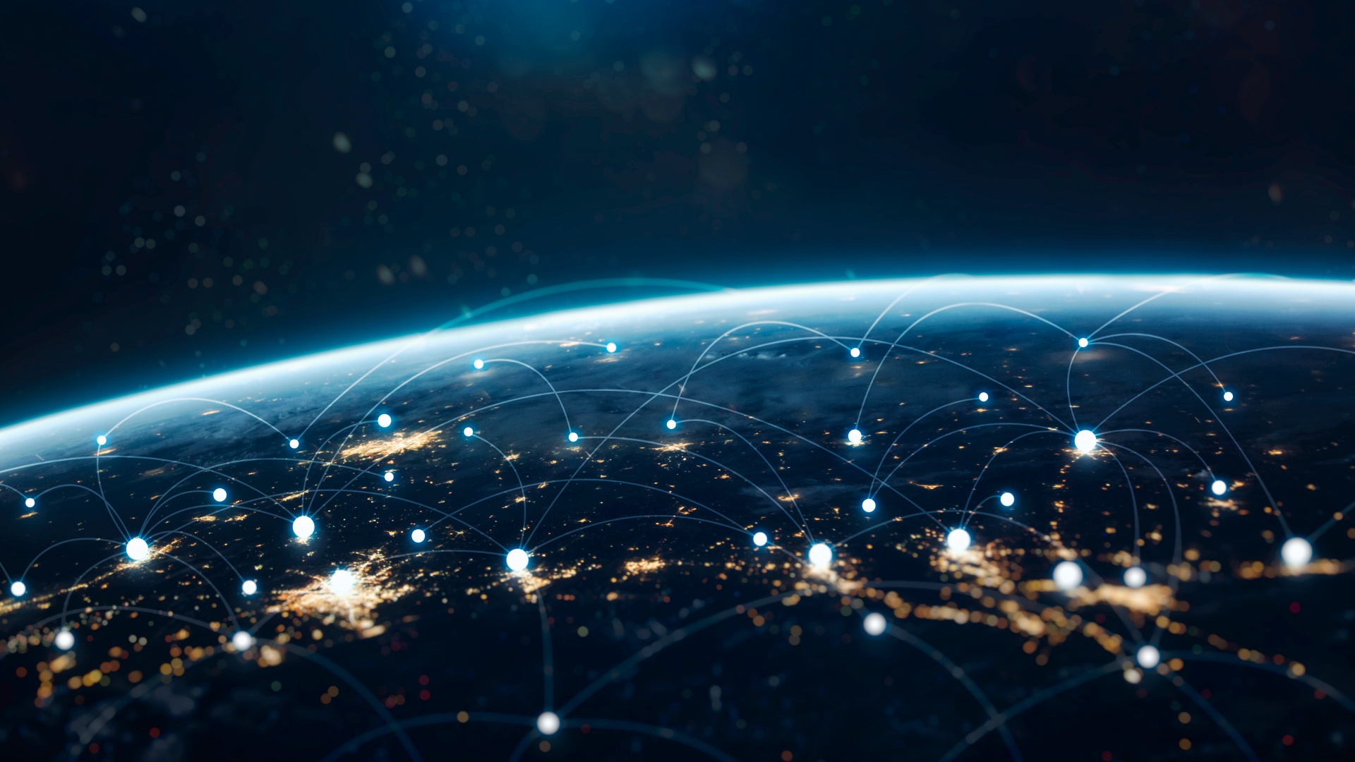 Network Wallpaper 4K, Connections, Earth, Lights, Blue