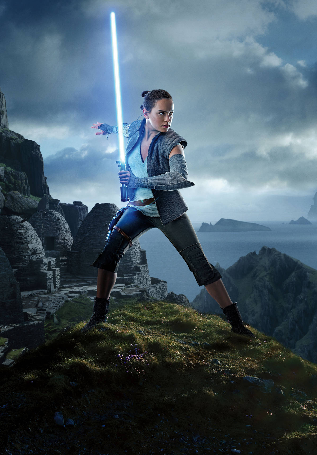 Download Rey Blue Lightsaber 3840 x 2160 Star Wars Wallpaper