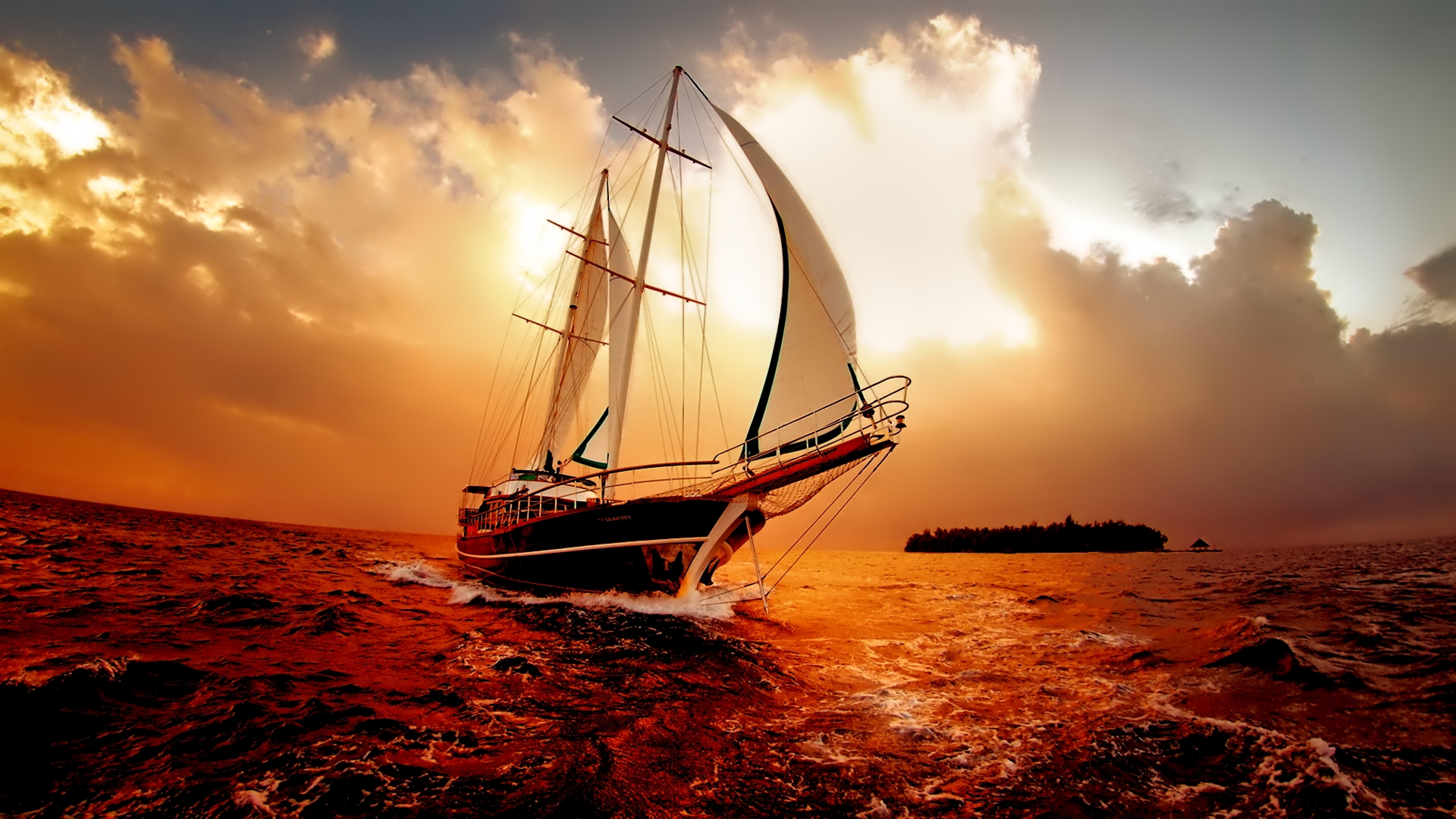 Wallpaper White Sail Boat on Sea During Sunset, Background Free Image