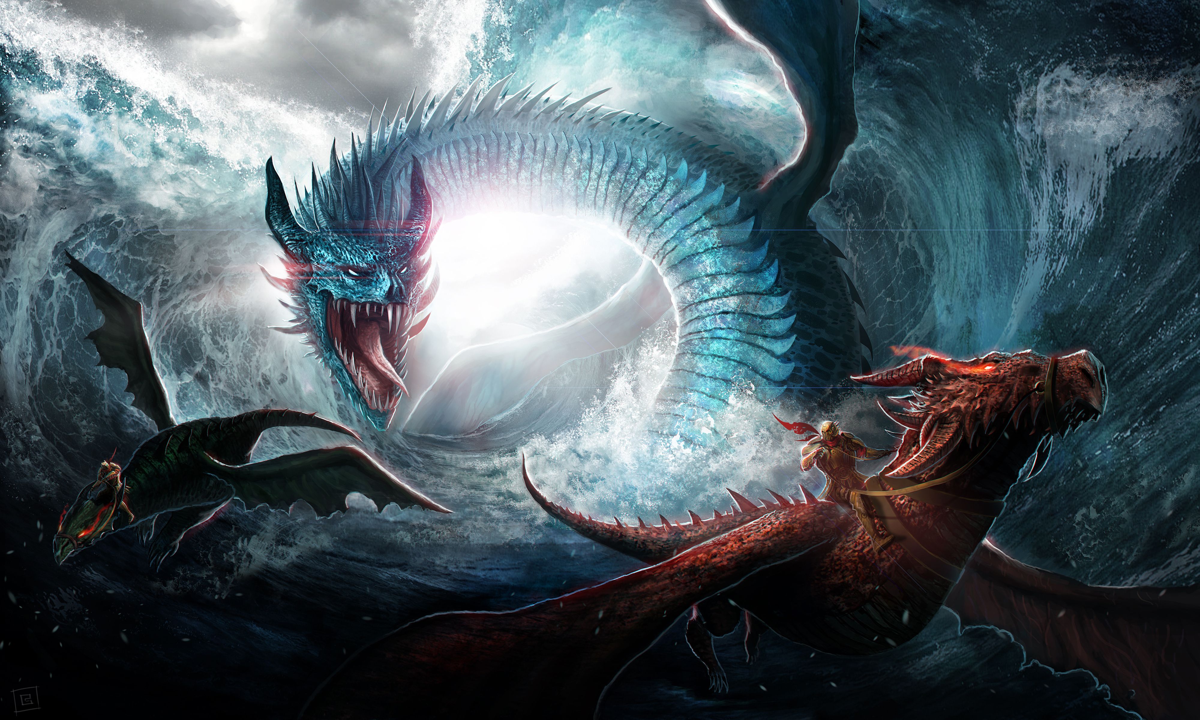Wallpaper Blue and White Dragon Illustration, Background Free Image