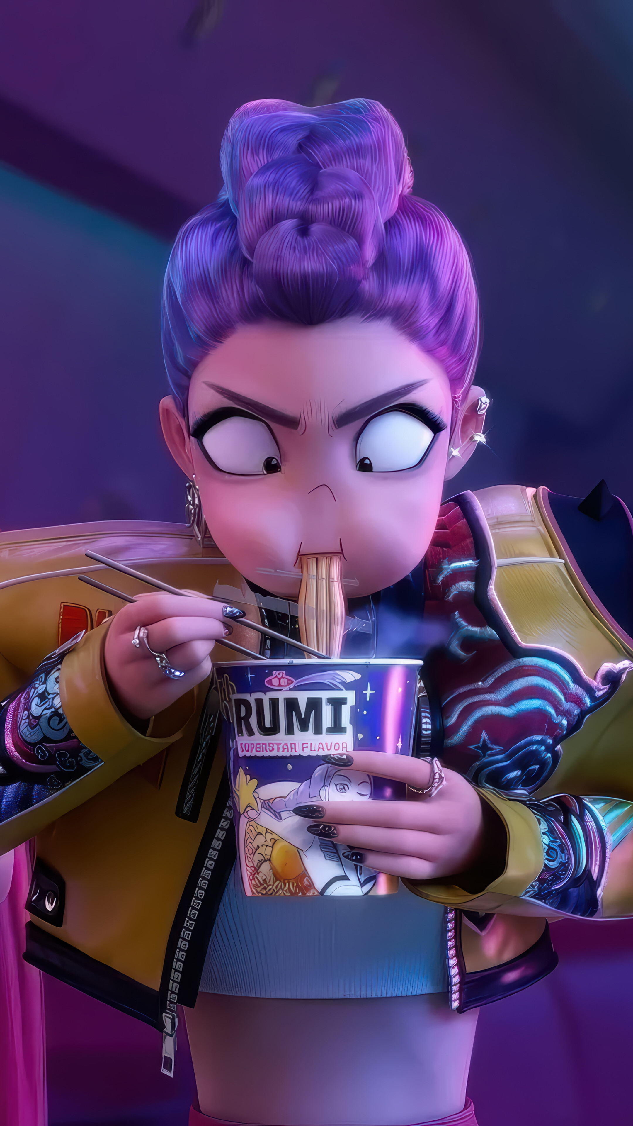 KPop Demon Hunters Eating Ramen 4K Wallpaper iPhone HD Phone g
