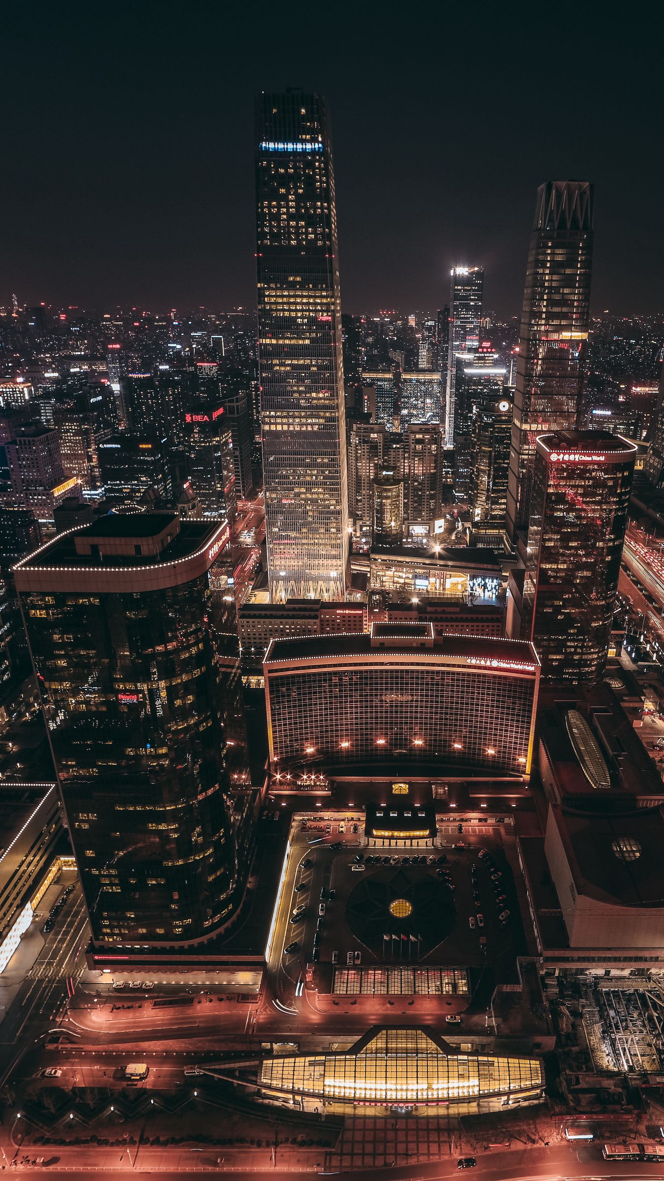 Download wallpaper 1350x2400 beijing, skyscrapers, night city, top view iphone 8+/7+/6s+/for parallax HD background
