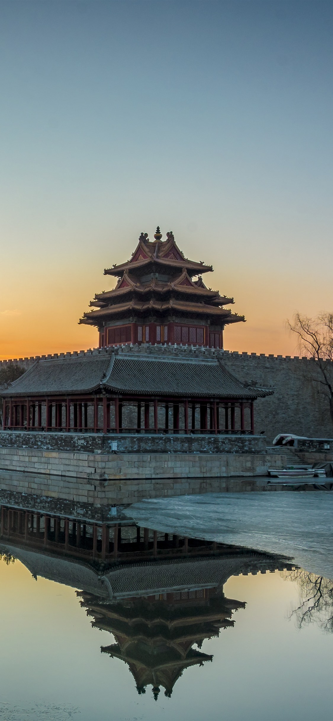 Park, River, Trees, Wall, Buildings, Winter, Morning, Beijing, China 1242x2688 IPhone 11 Pro XS Max Wallpaper, Background, Picture, Image