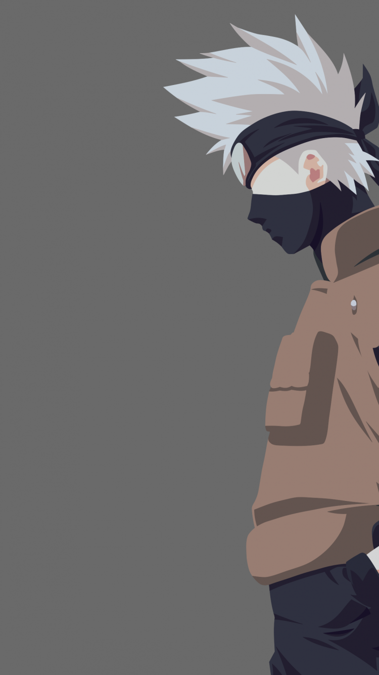 Kakashi Hatake Wallpaper 4K, Minimalist, Grey, Naruto, Simple