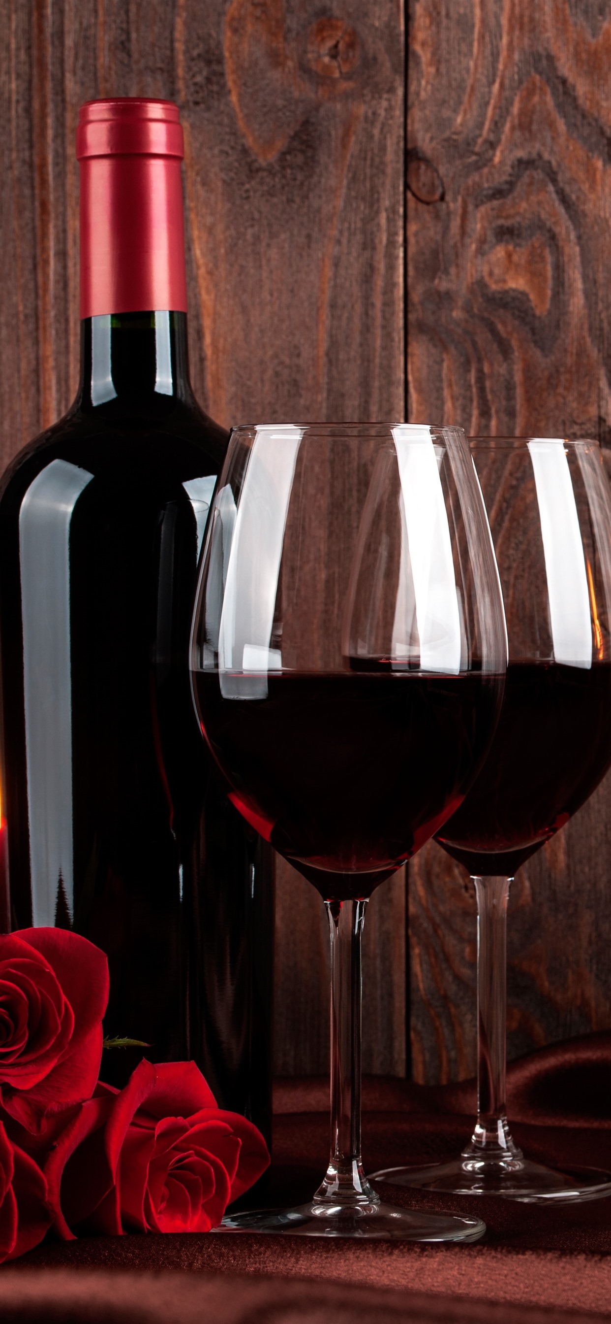 Wine, Red Roses, Bottle, Cup, Candle 1242x2688 IPhone 11 Pro XS Max Wallpaper, Background, Picture, Image