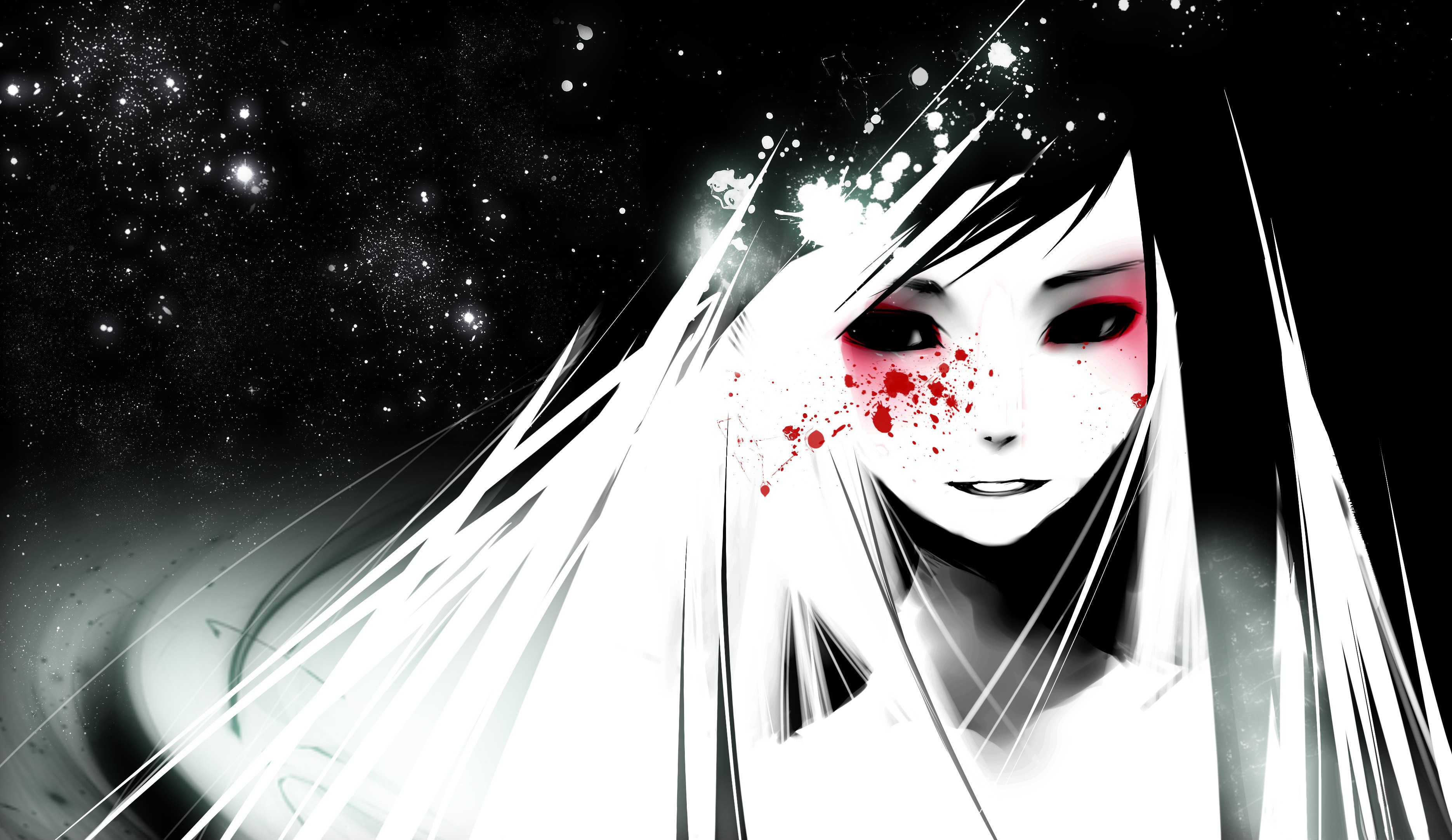 Sad anime girl in a white cloak Desktop wallpaper 1024x768