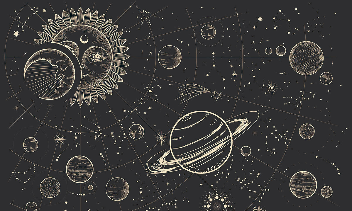 Celestial Sun Moon Planets Mural Wallpaper