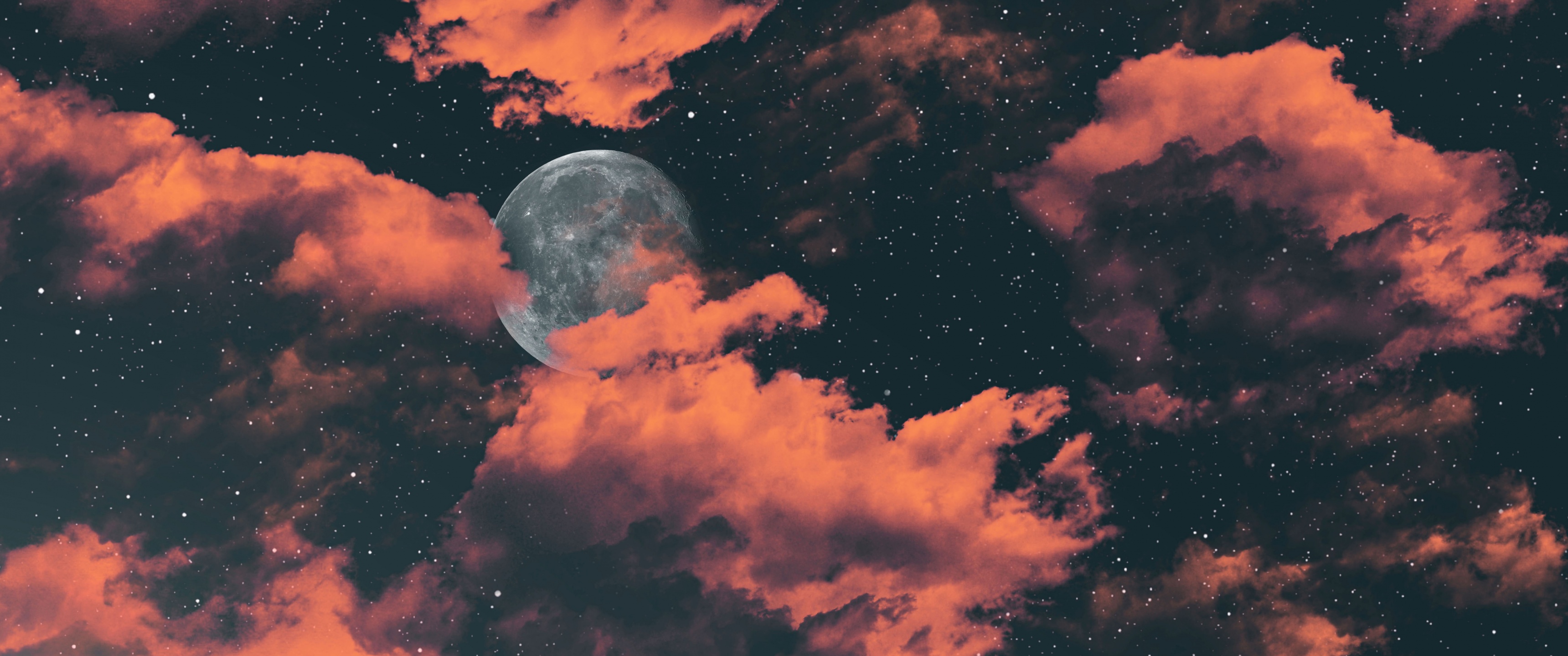Full moon Wallpaper 4K, Dark background, Cloudy Sky