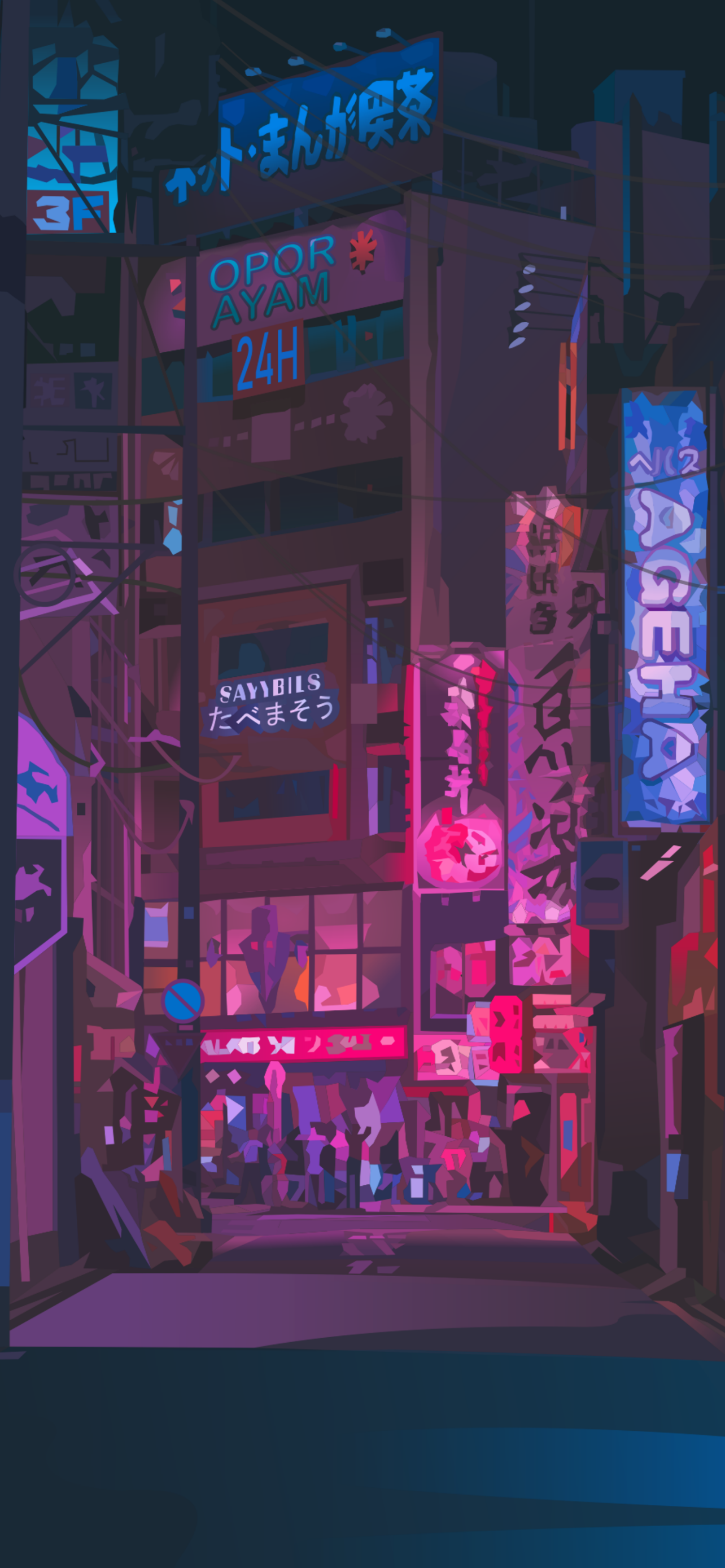 Japan Street Neon lights Mobile Walls