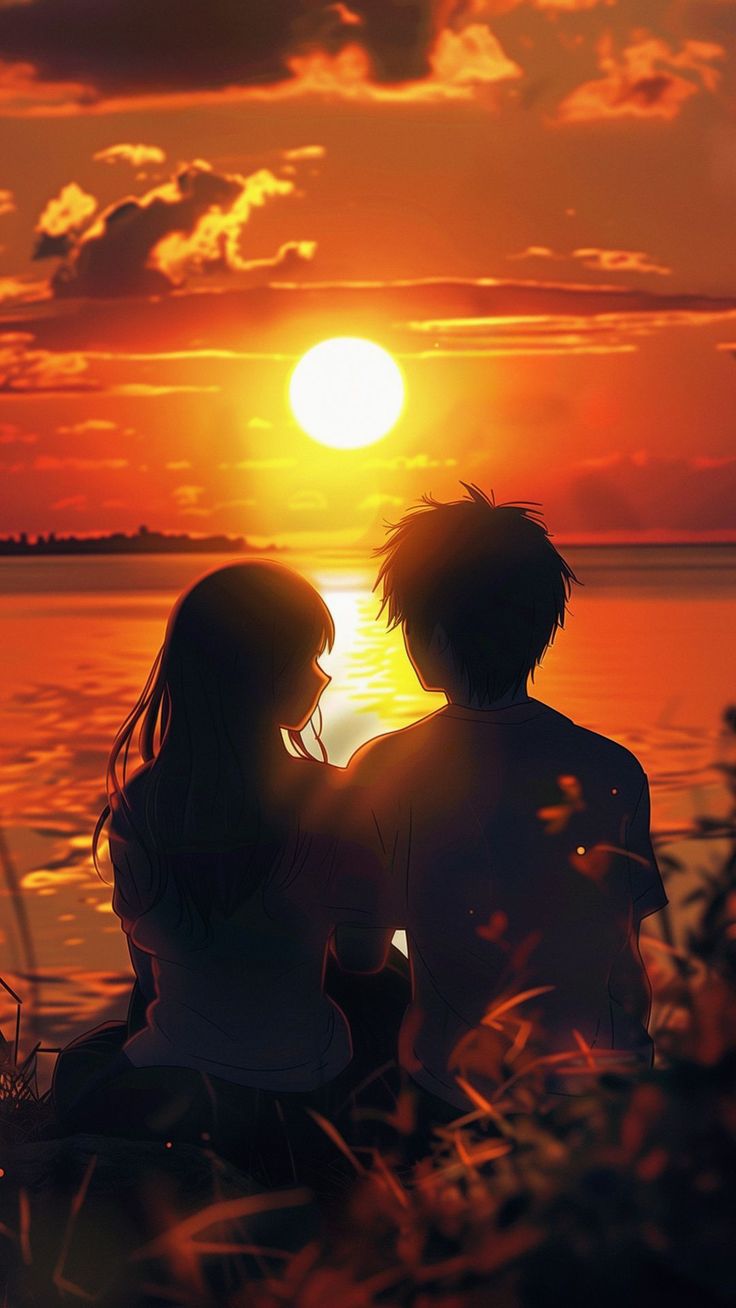 free wallpaper 4K couple, sea, sunset, dark, love, art for mobile and desktop