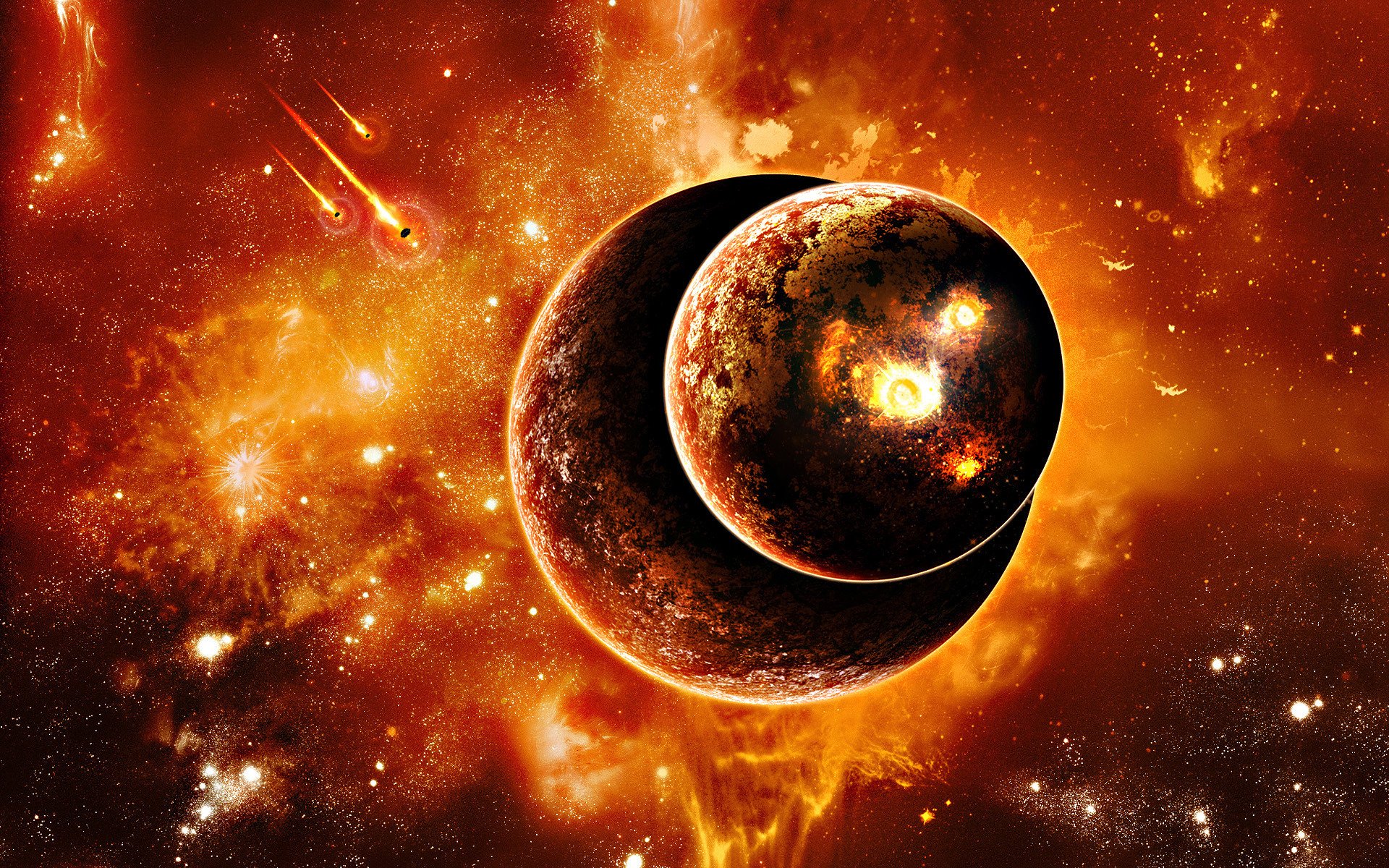 Download Orange (Color) Yellow Asteroid Apocalypse Space Sci Fi Planet HD Wallpaper
