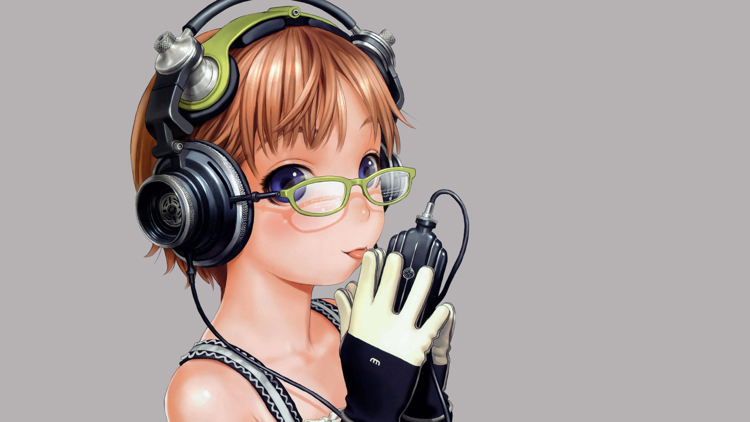 Anime girl listening to music on headphones · 2560x1440 QHD & WQHD (16:9) free photo from godlike and wallpaper