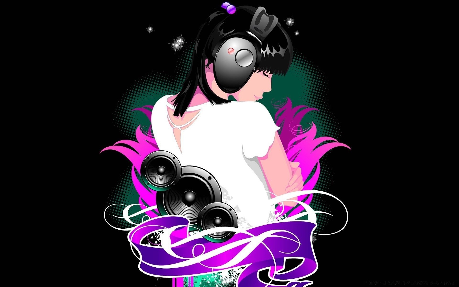 Girl with headphones listening to music for your phone