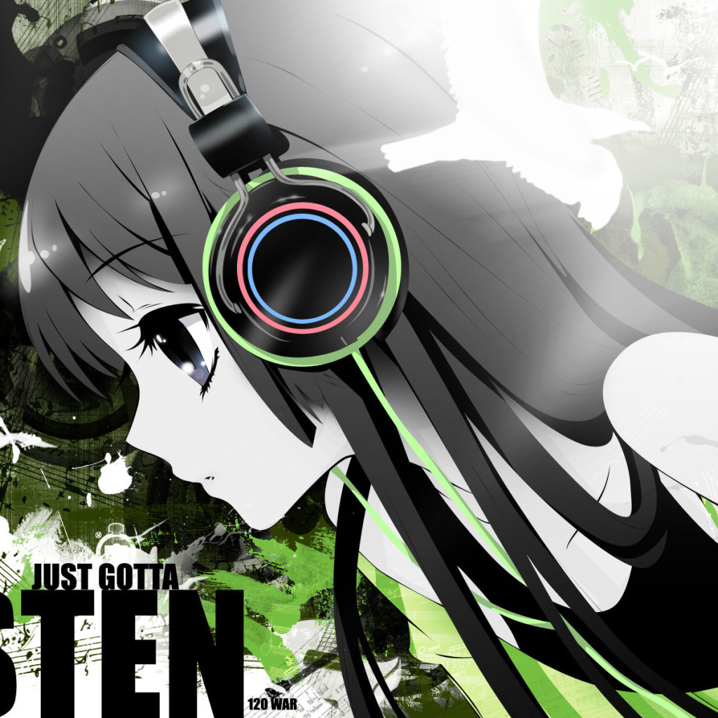 Girl with headphones listening to music Desktop wallpaper 1024x1024