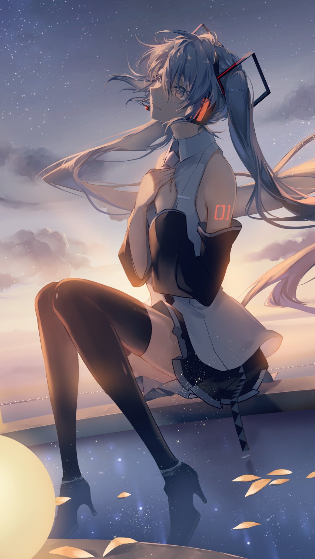 Anime Girl Hatsune Miku listening to music Wallpaper for iPhone and Mobile Phone