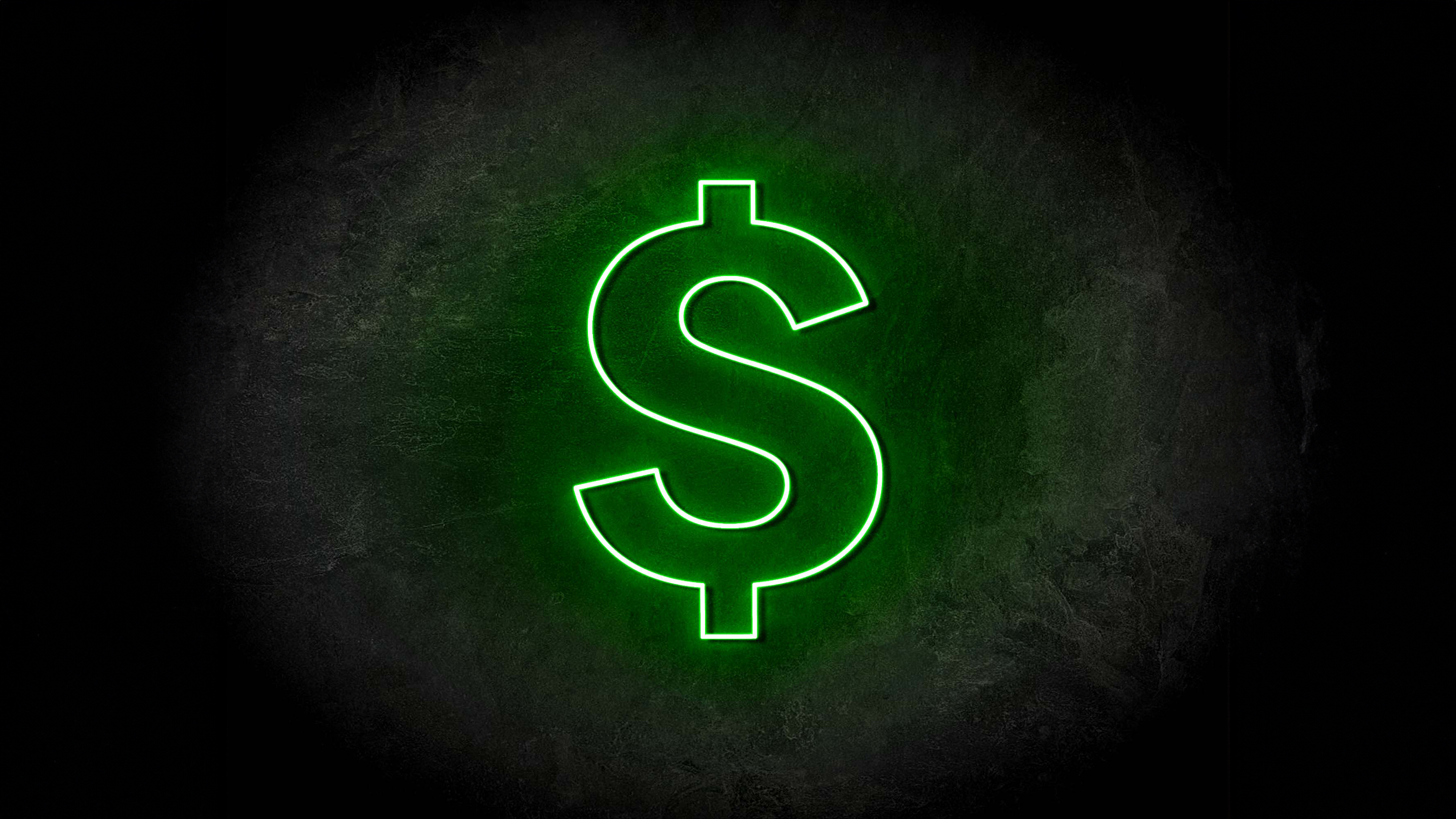 Dollar Wallpaper 4K, Logo, Neon sign, Glowing