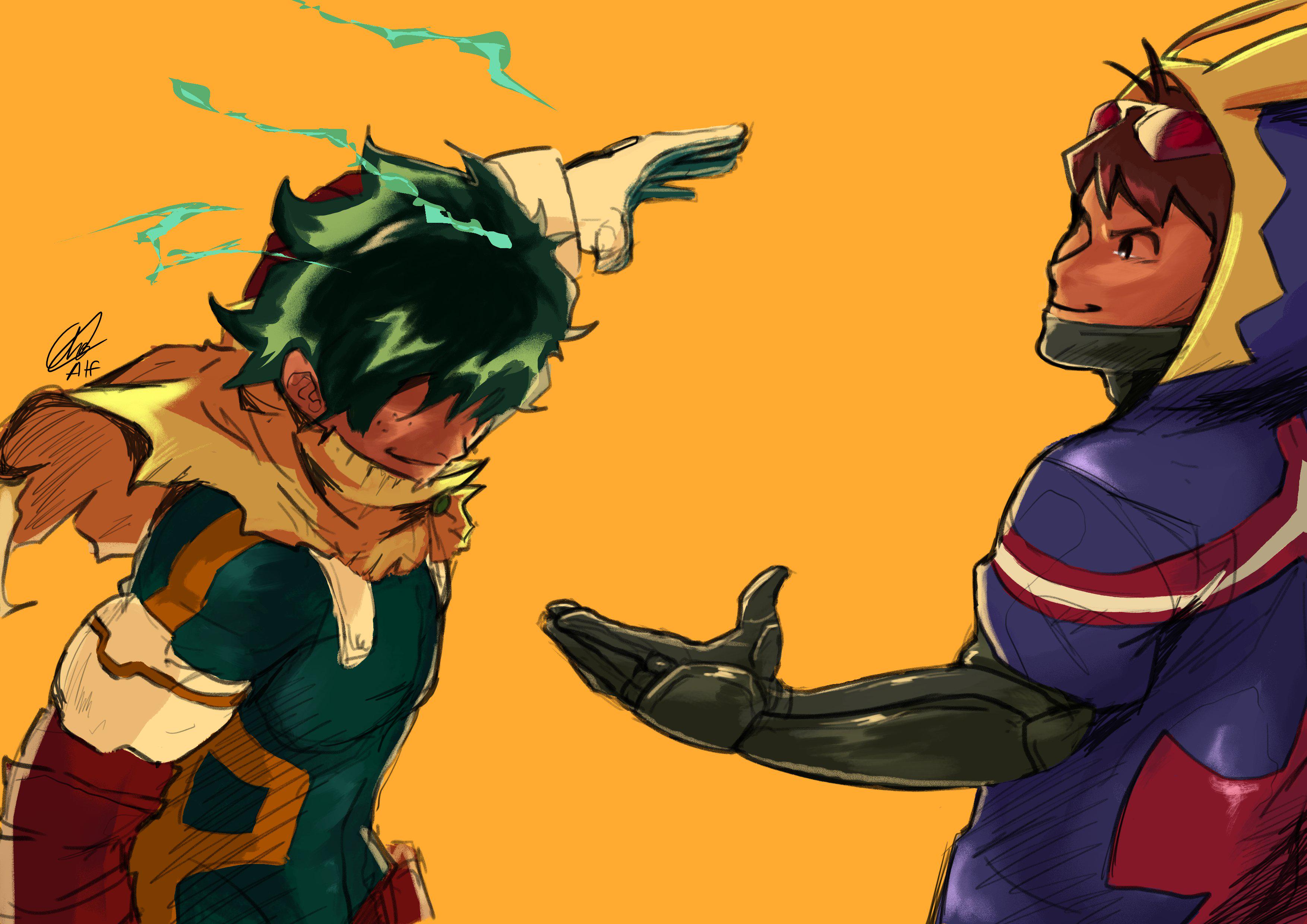 Deku congratulating Koichi on the vigilantes series airing