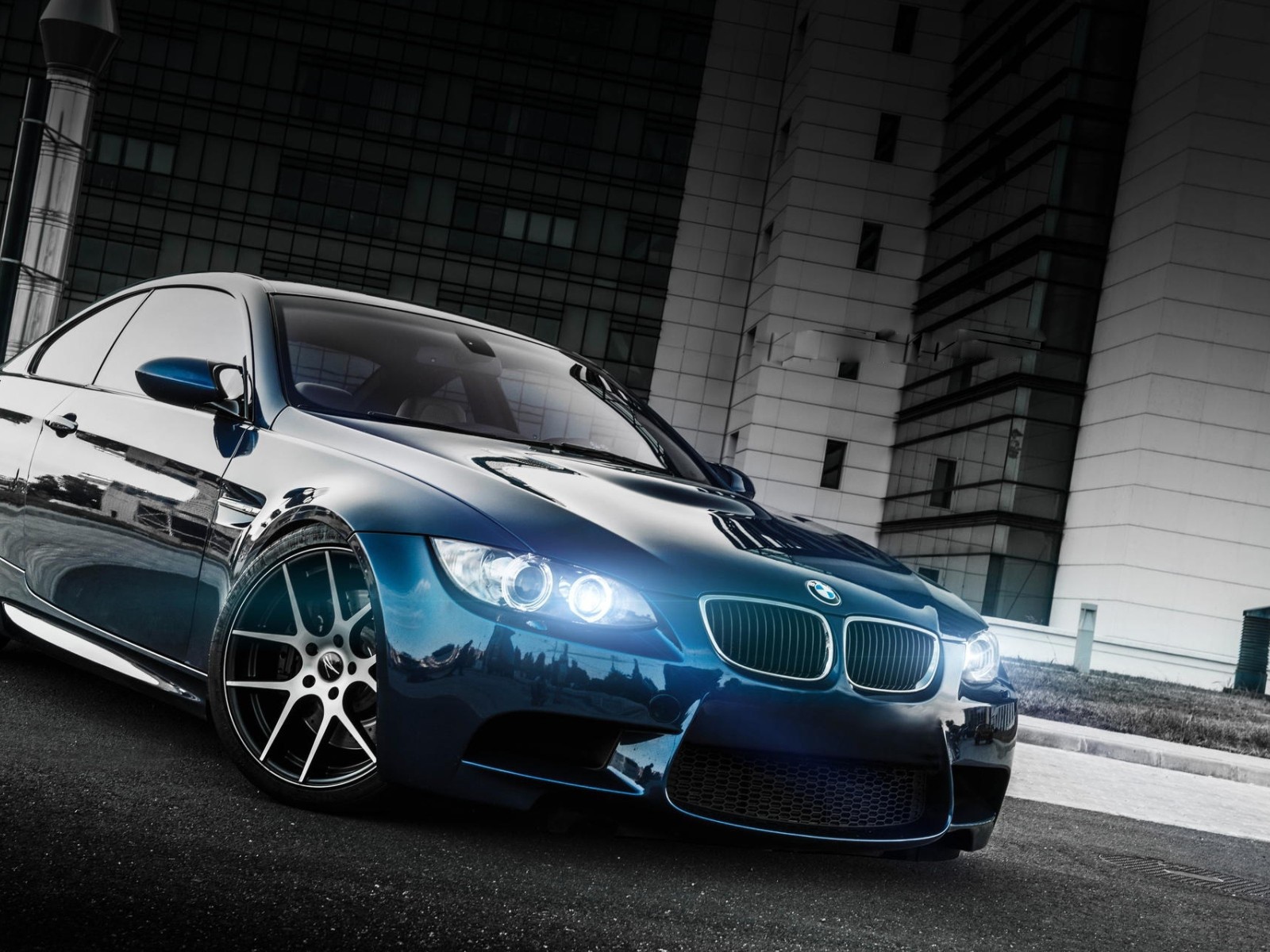 Black BMW E92 M3 with neon lights Desktop wallpaper 1600x1200