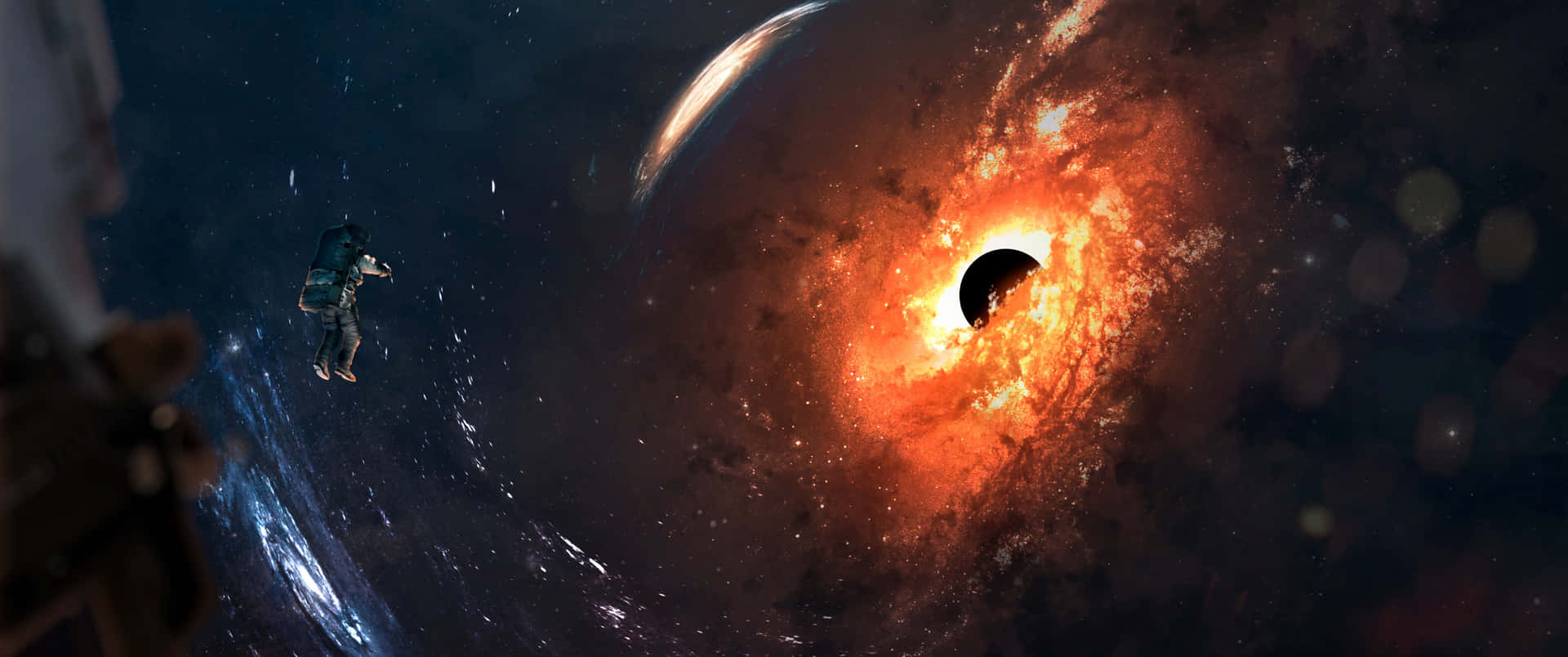 Download A Black Hole In Space With A Person In The Middle Wallpaper