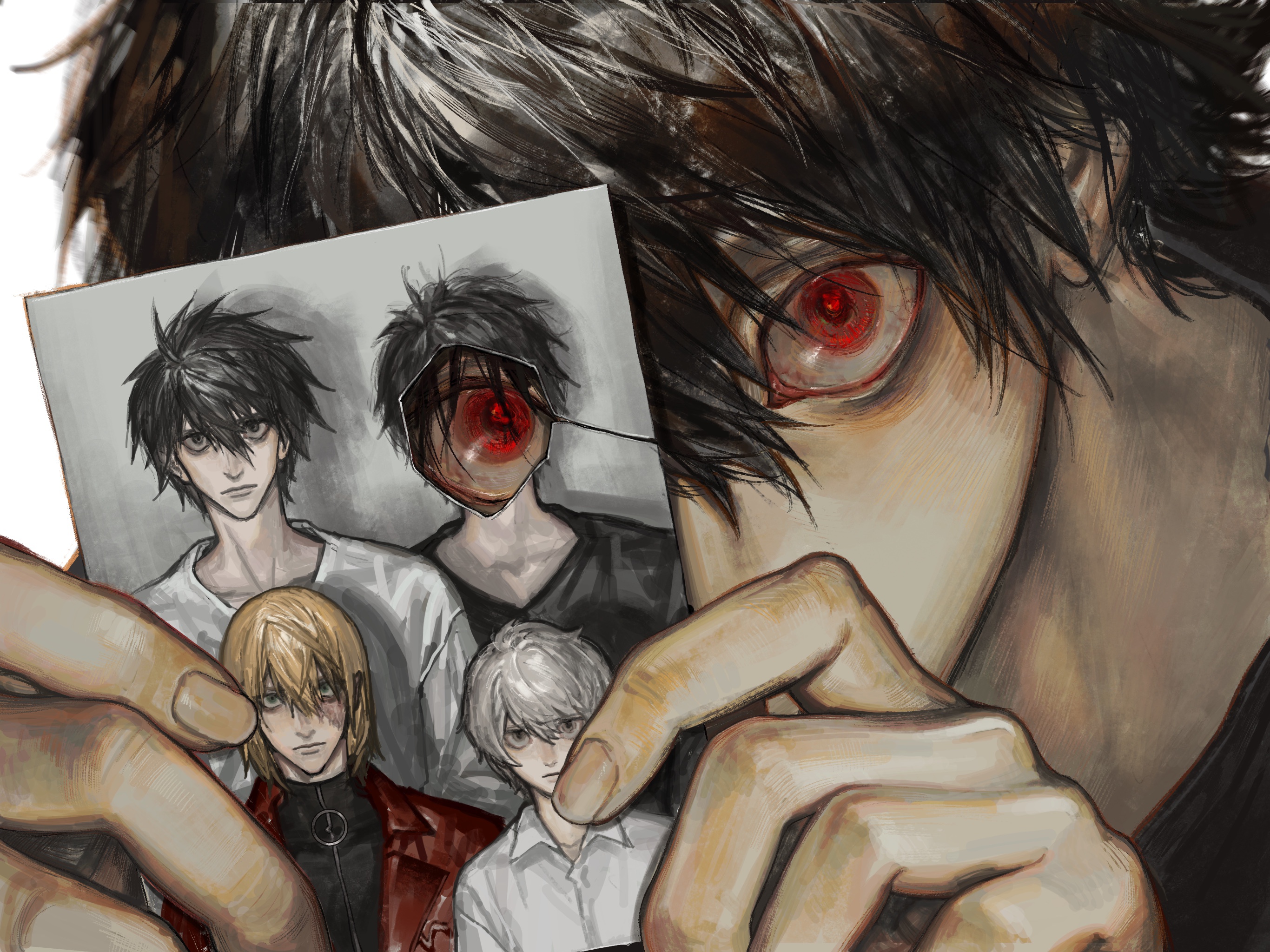 Wallpaper photo, guys, Death Note, Near, Beyond Birthday, Mello, L Lawliet, Death Note Another Note for mobile and desktop, section арт, resolution 2732x2048