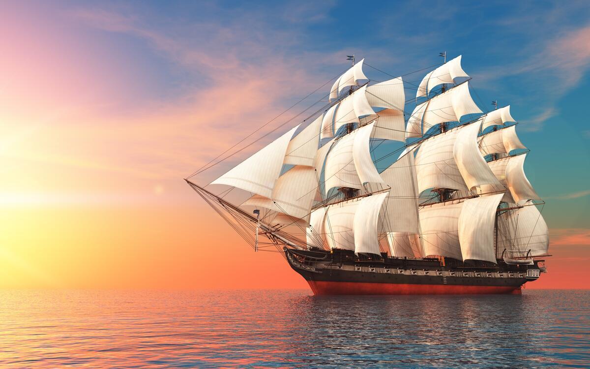 A beautiful sailing ship at sunset · free photo from virtual and wallpaper