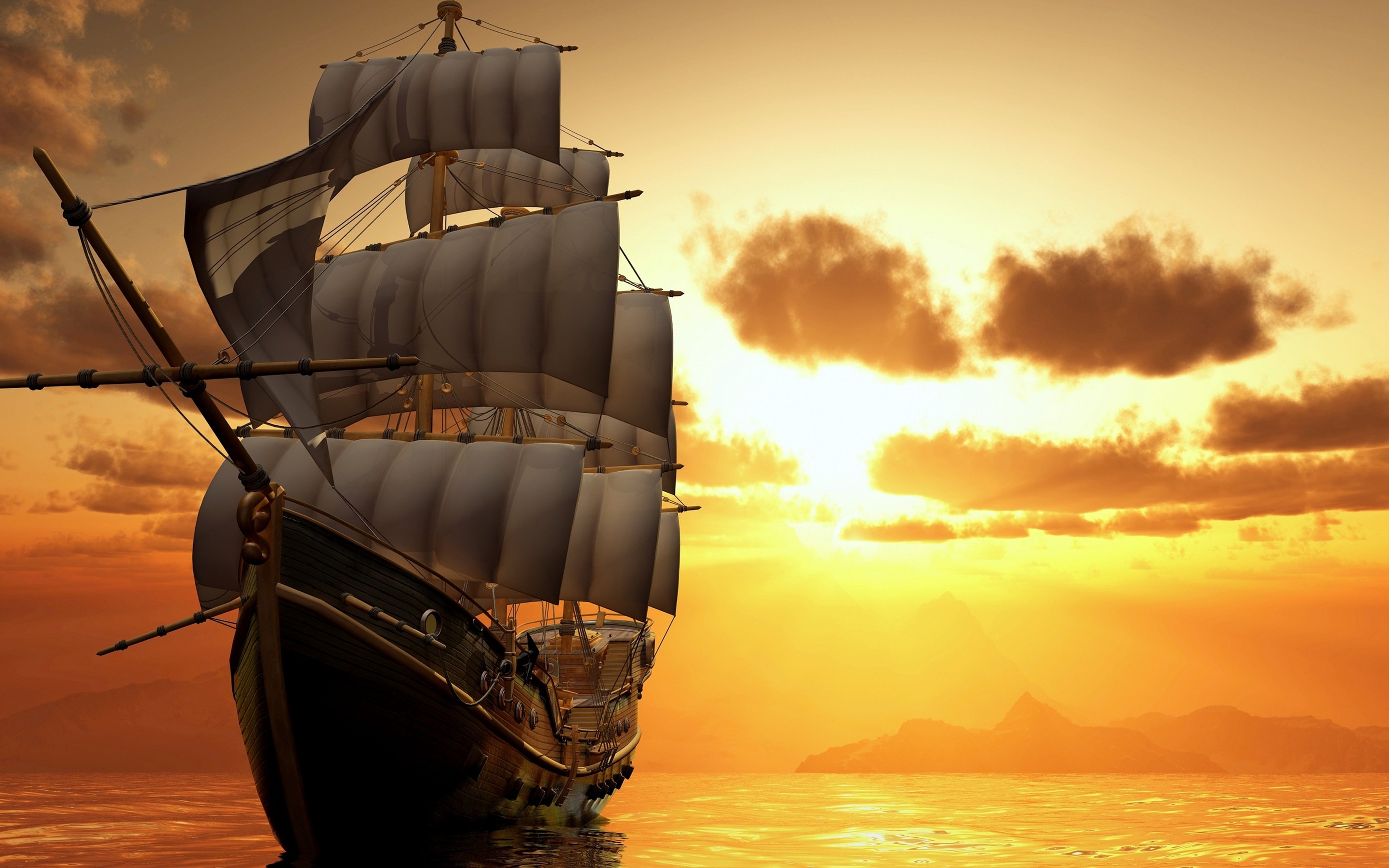 Sunset Ship Background Wallpaper 62030