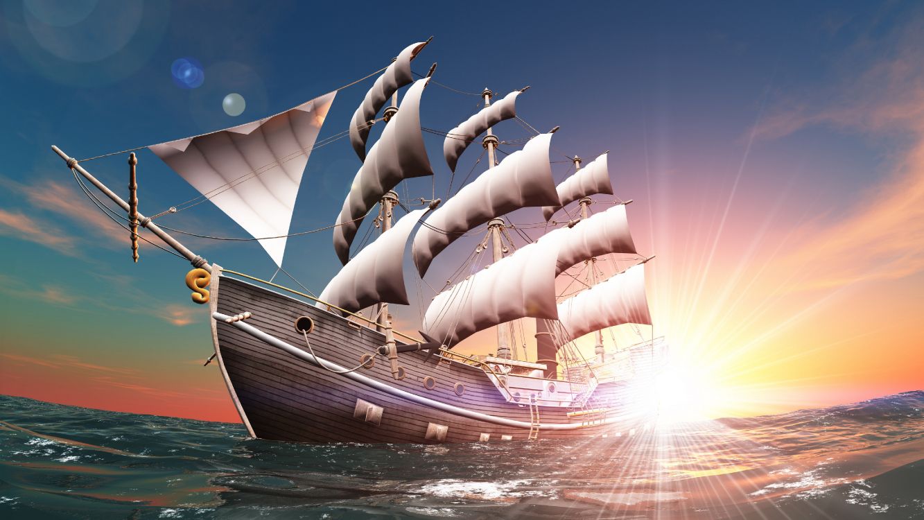 Wallpaper 3D Ship, Sailing Ship, Ship, Boat, Water, Background Free Image