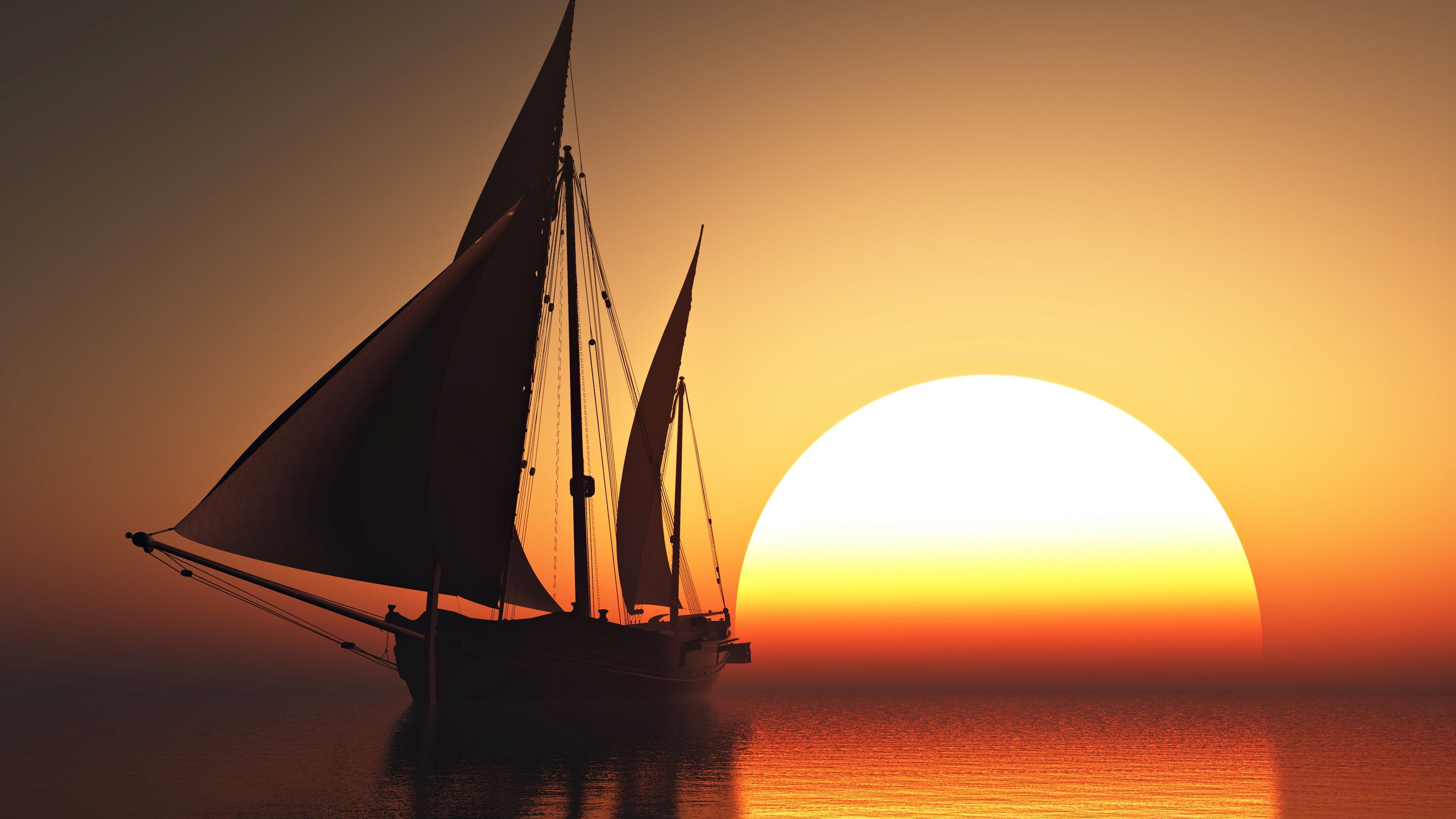 Wallpaper Silhouette of Sailboat on Sea During Sunset, Background Free Image