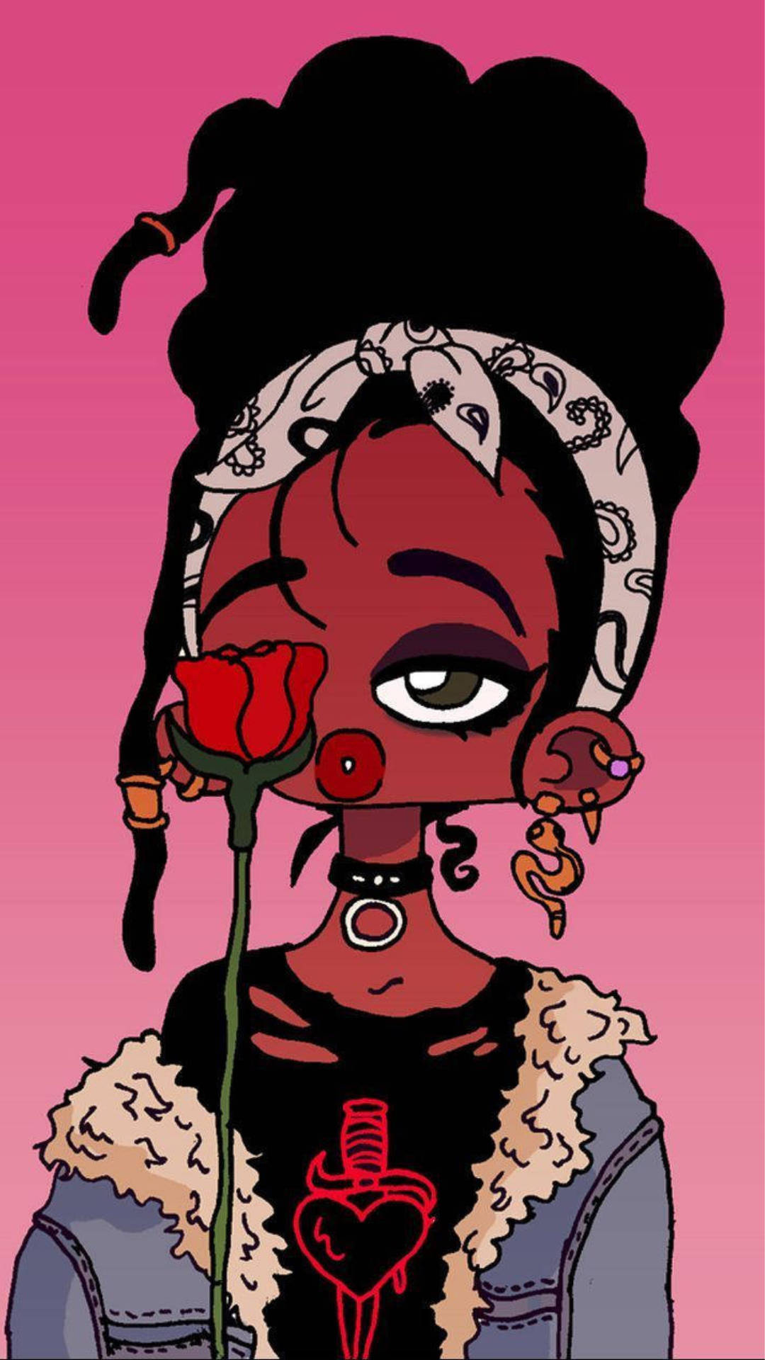 Download Baddie Cartoon Girl Holding A Rose Wallpaper