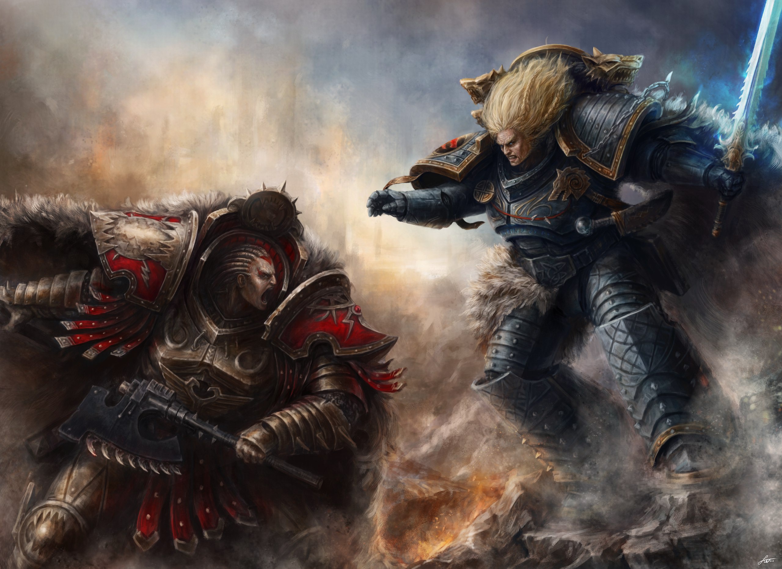 Wallpaper Warhammer 40000, Leman Russ, Warhammer 40k, The Primarch, Angron, Leman Russ, Angron for mobile and desktop, section фантастика, resolution 2560x1862