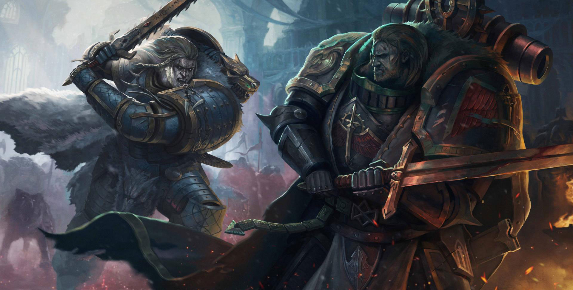 Leman Russ duels Lion El'Jonson by L J Koh